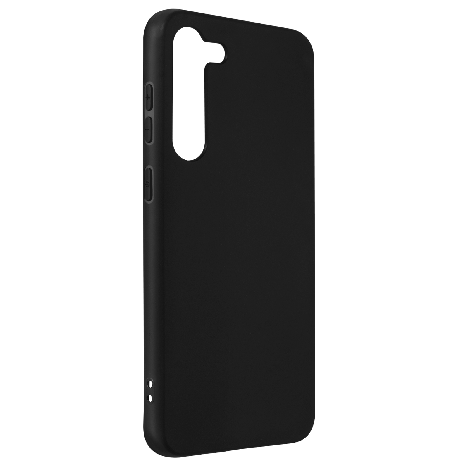 Coque de téléphone noire avec découpes pour caméra et boutons.