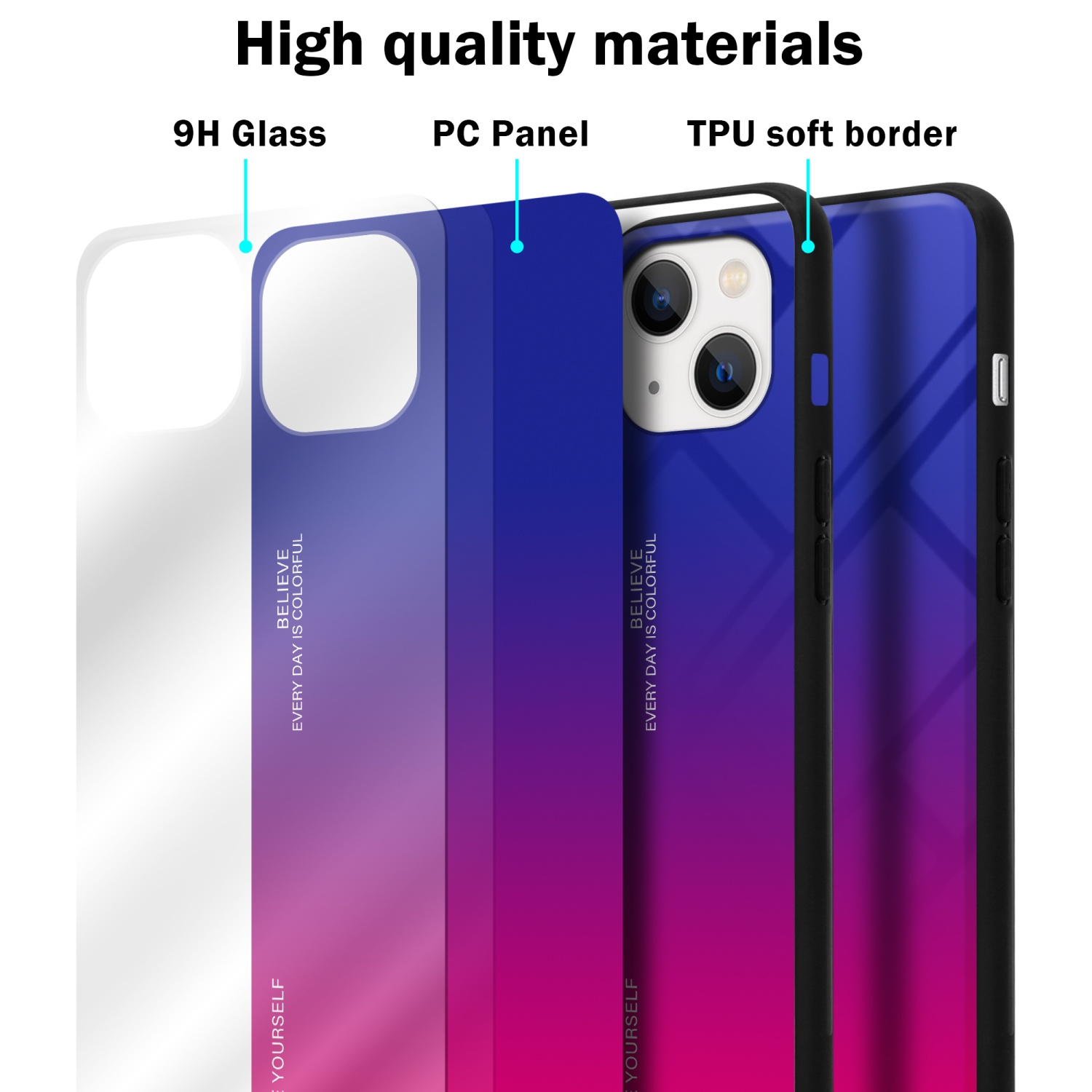 iPhone Glas, Backcover, ROT PLUS, LILA Hülle - Farben 2 aus Apple, Silikon CADORABO 14 TPU