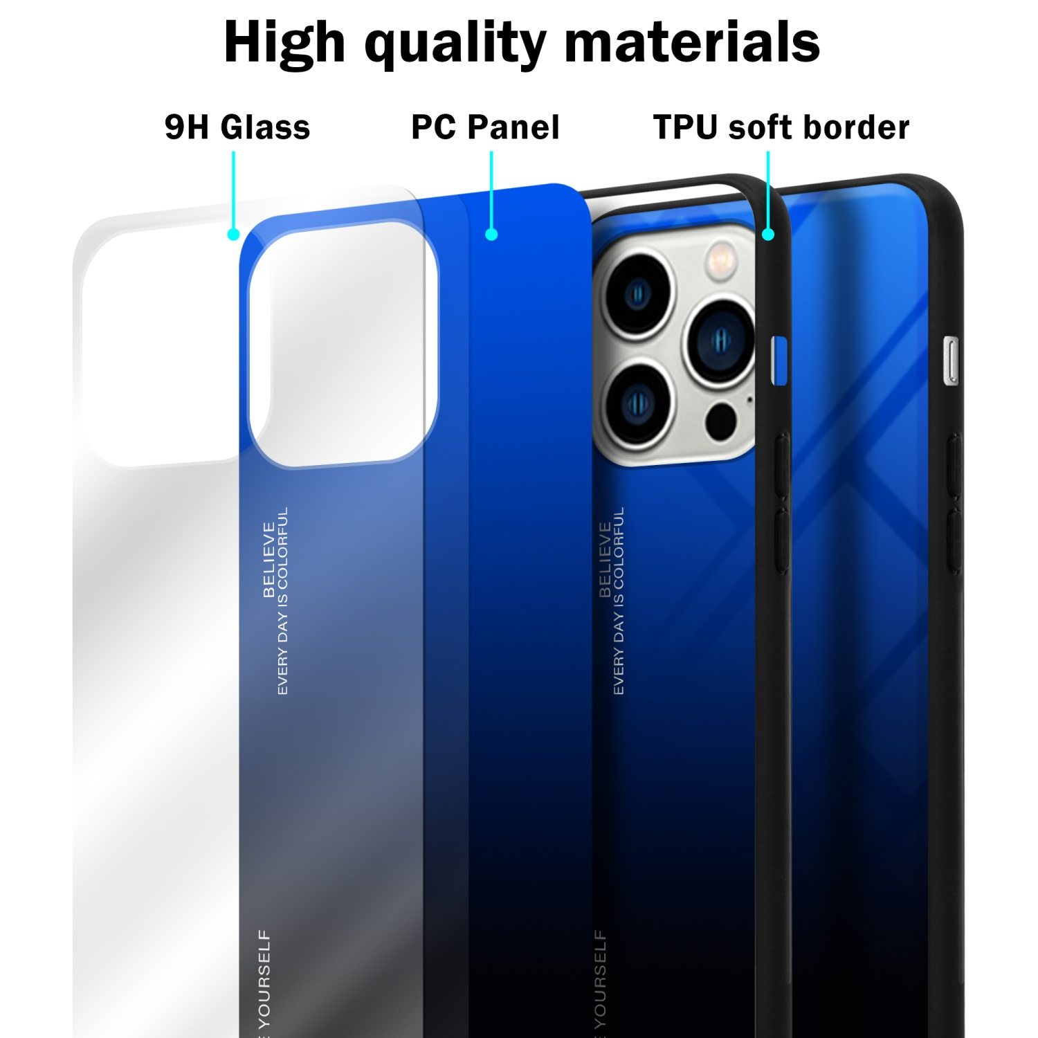 TPU Farben Hülle Silikon PRO, Apple, aus Backcover, iPhone 2 - CADORABO Glas, SCHWARZ BLAU 14