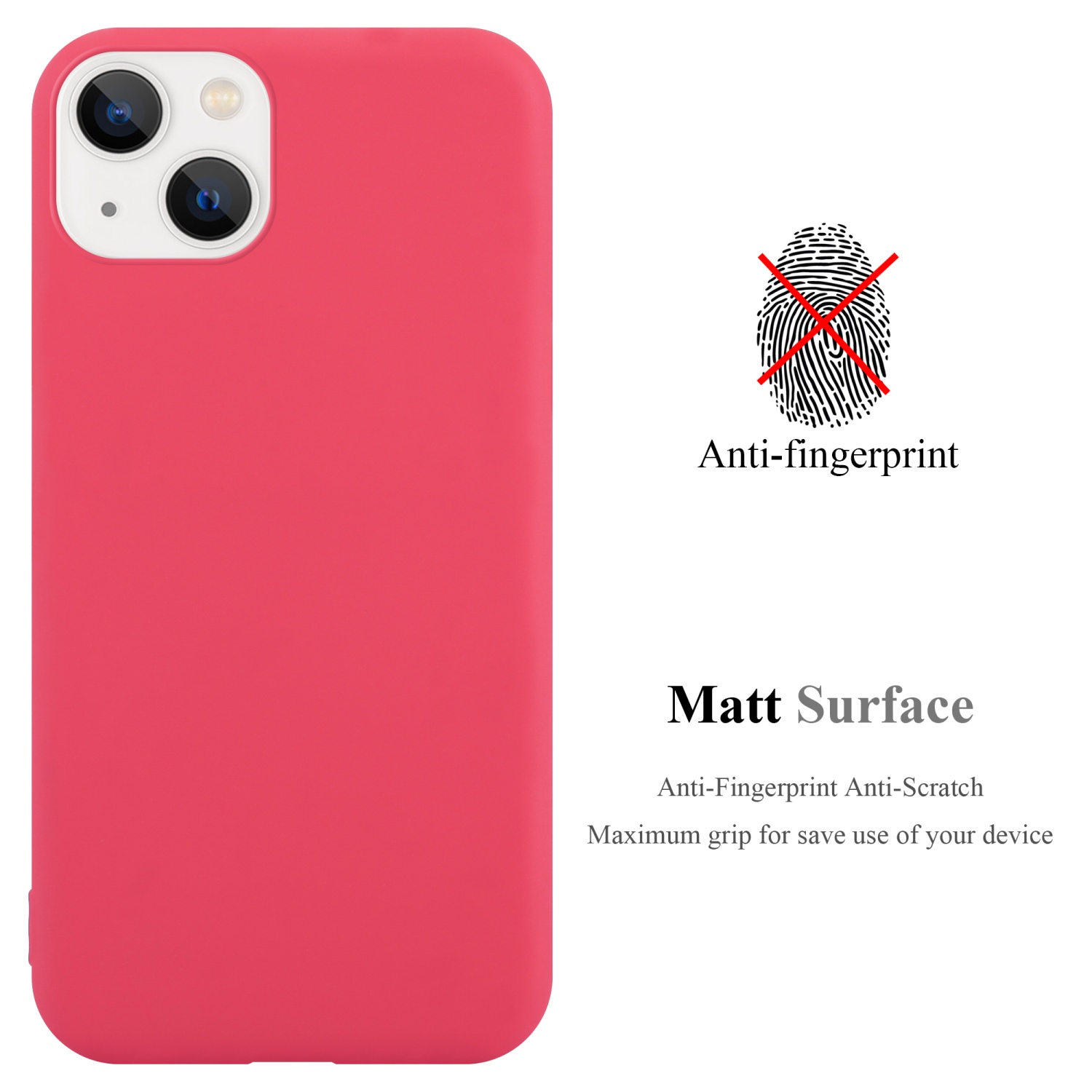 Rosa Handyhülle mit Fingerabdrucklogo und dem Text 'Matt Surface'.