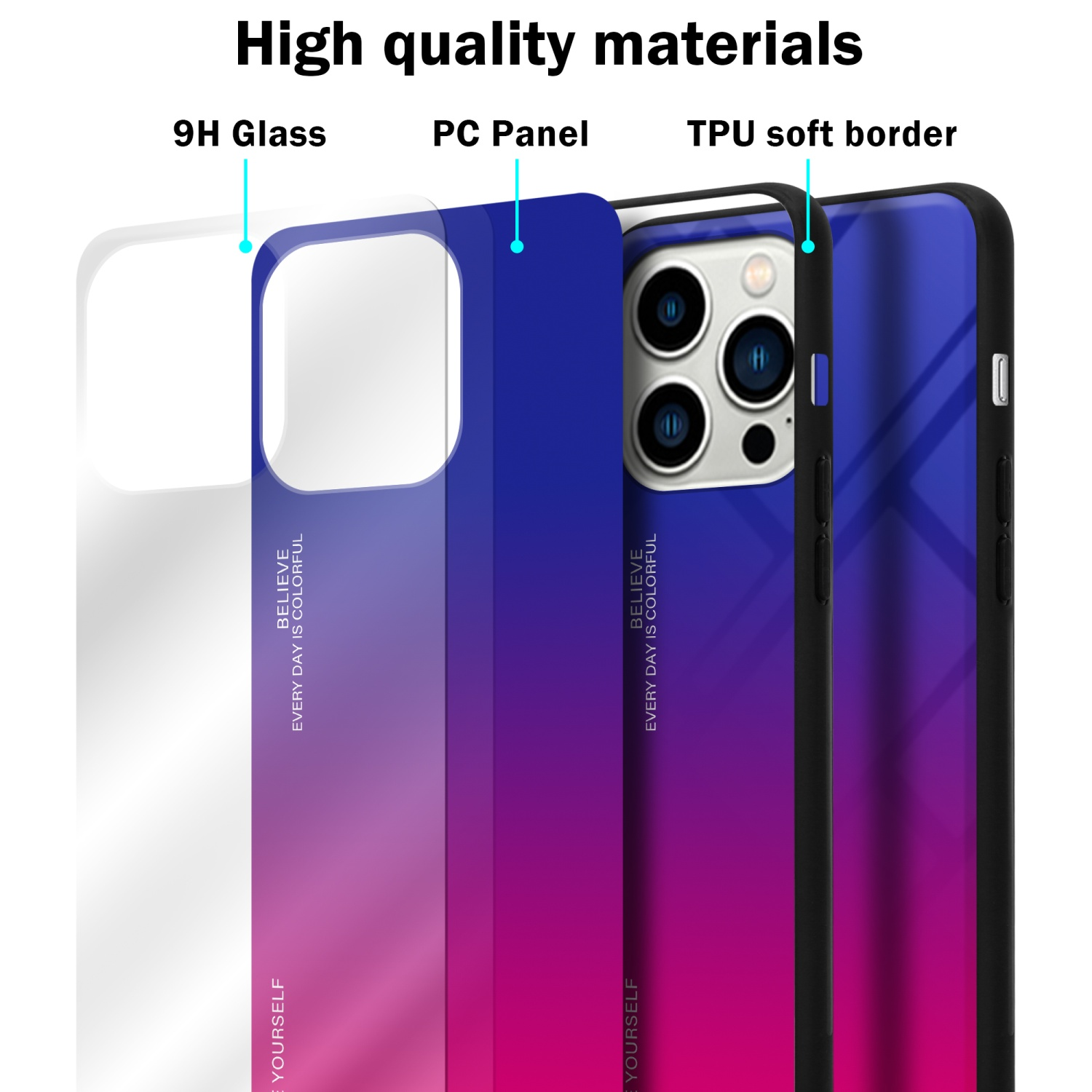Glas, Silikon Apple, Backcover, PRO, aus TPU Farben LILA 2 ROT Hülle - 14 iPhone CADORABO