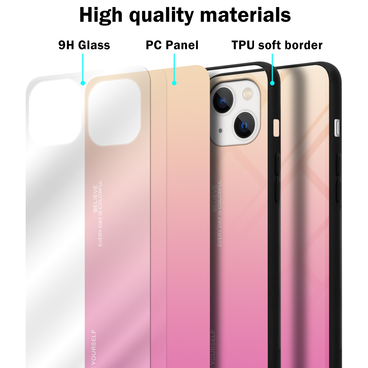 Apple, Glas, iPhone PLUS, CADORABO Farben ROSA Backcover, 2 14 Hülle GELB TPU aus Silikon -
