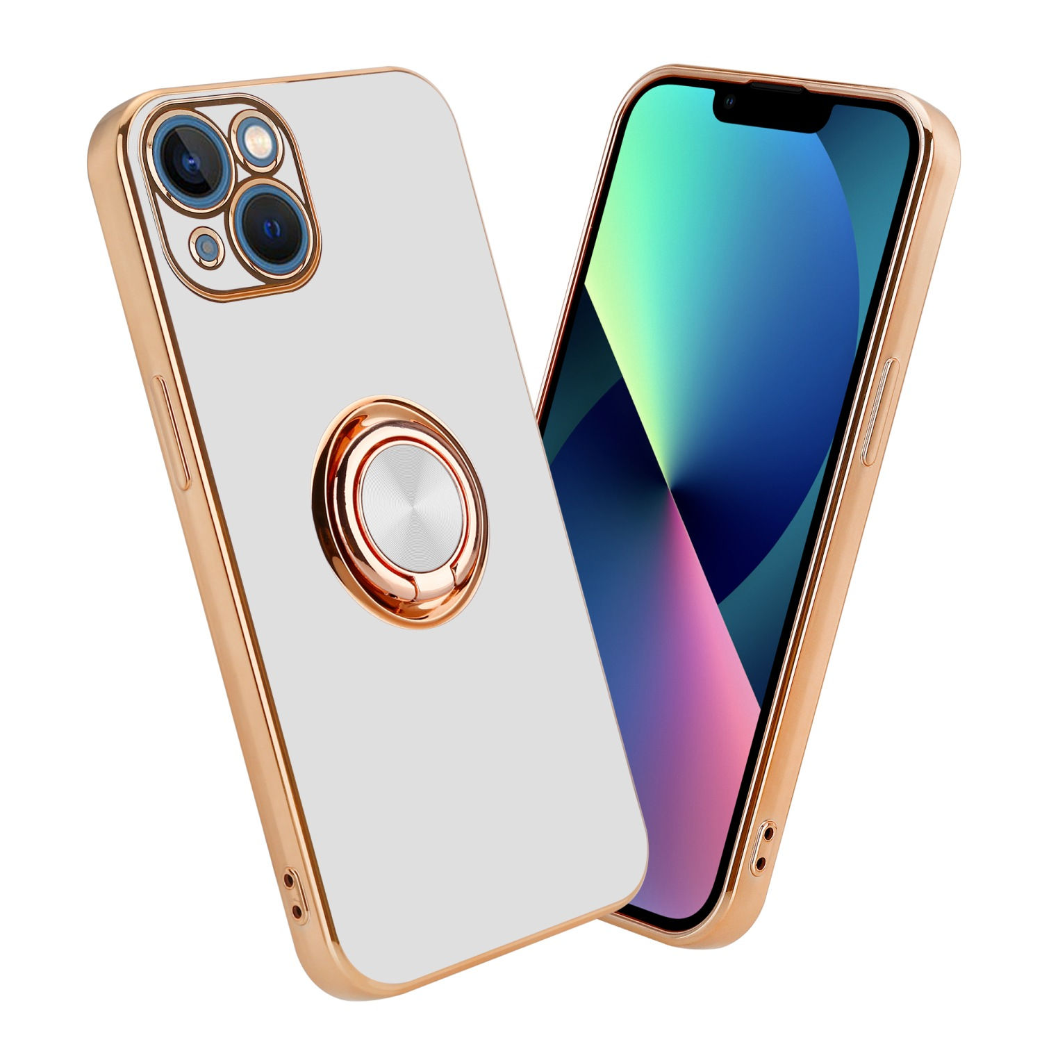 magnetischer iPhone Glossy Kameraschutz Hülle Weiß Apple, und CADORABO 13, mit - Gold Backcover, Autohalterung,