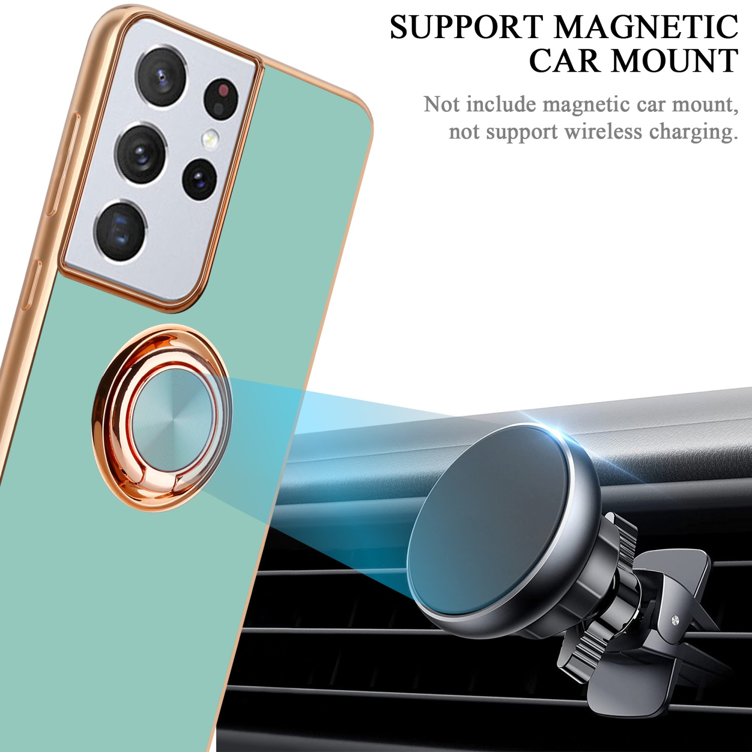 Custodia con anello, supporto auto e clip per bocchetta in un'auto.