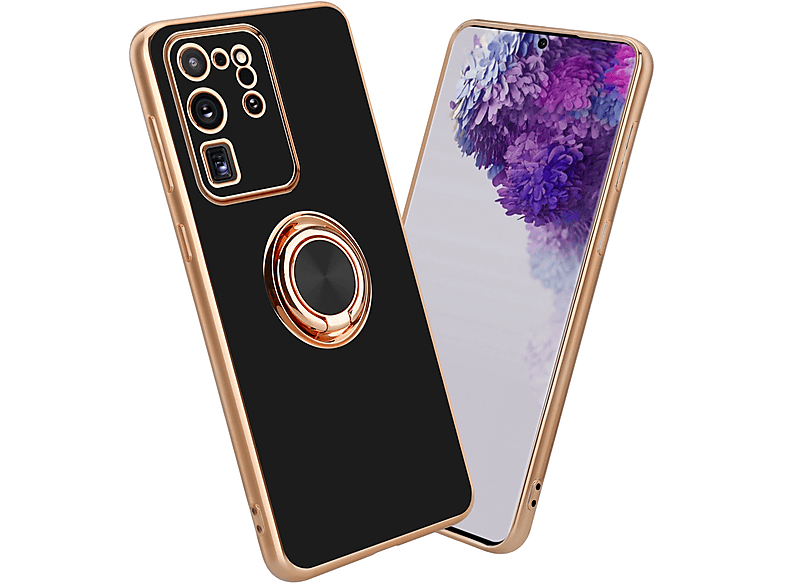 CADORABO Hülle mit Autohalterung, Samsung, magnetischer Glossy Gold - Kameraschutz Schwarz Backcover, und S20 Galaxy ULTRA