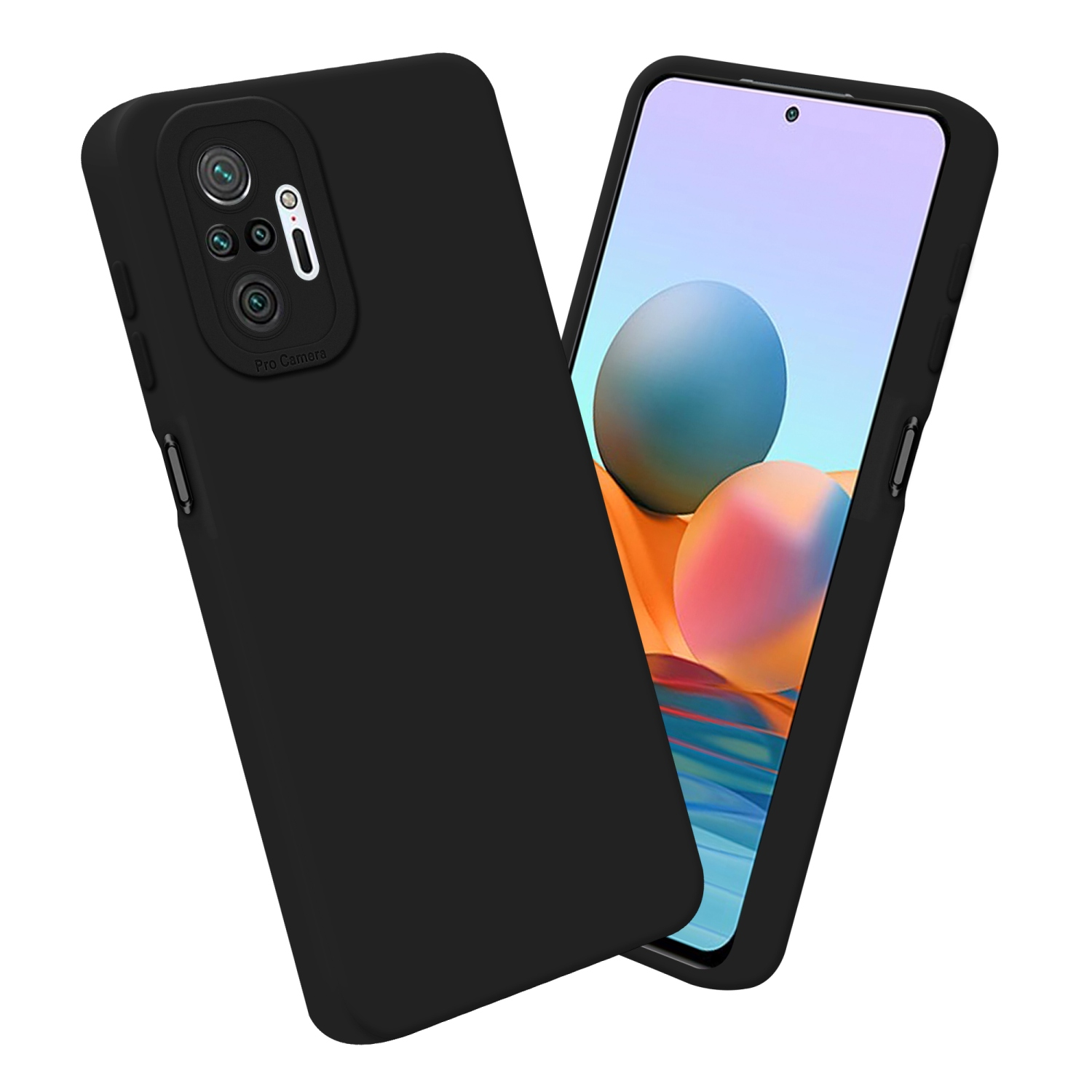 Custodia per telefono nera con smartphone. Il telefono visualizza una sfumatura arancione e blu.