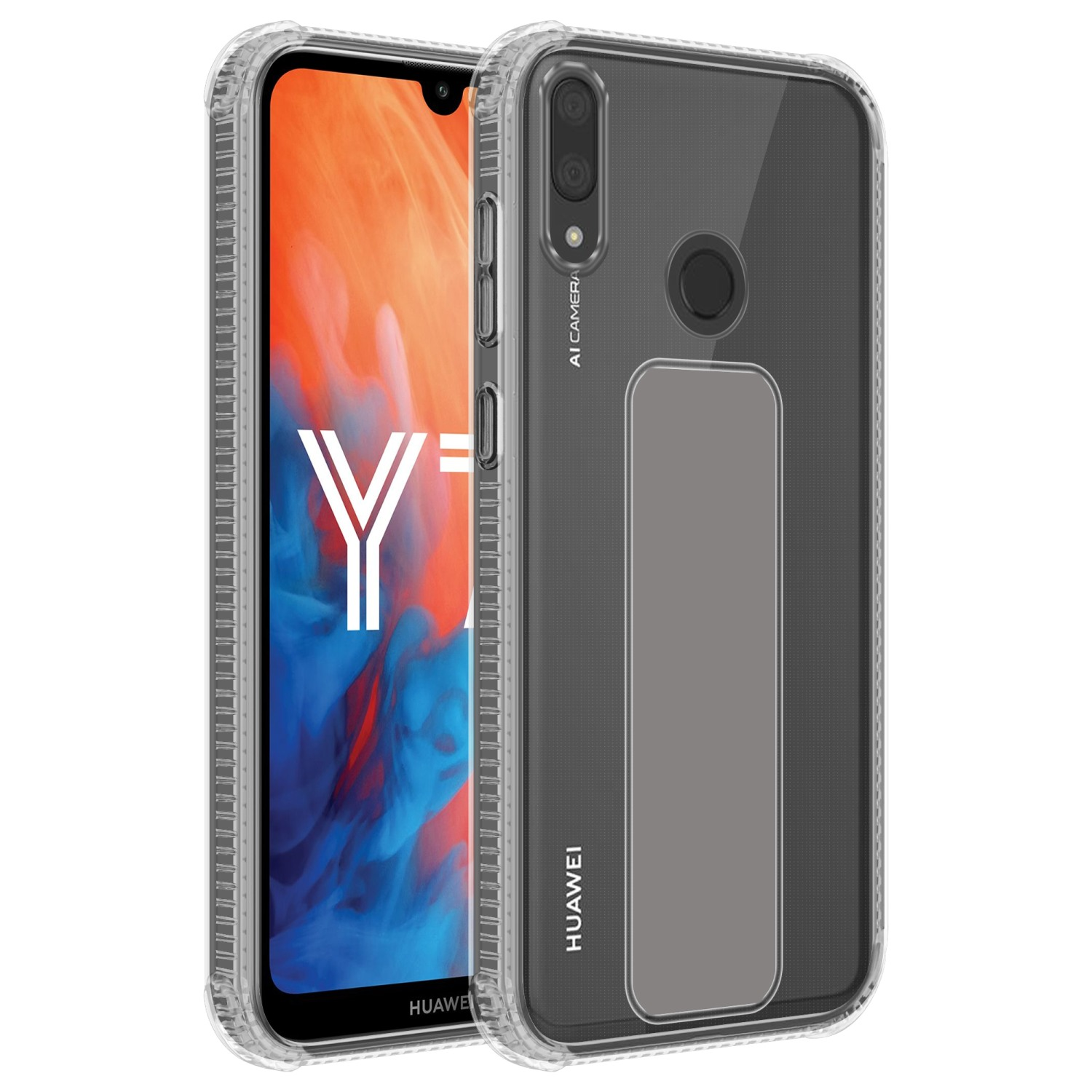 Transparente Handyhülle mit einem Telefon darin. Weißer Hintergrund.