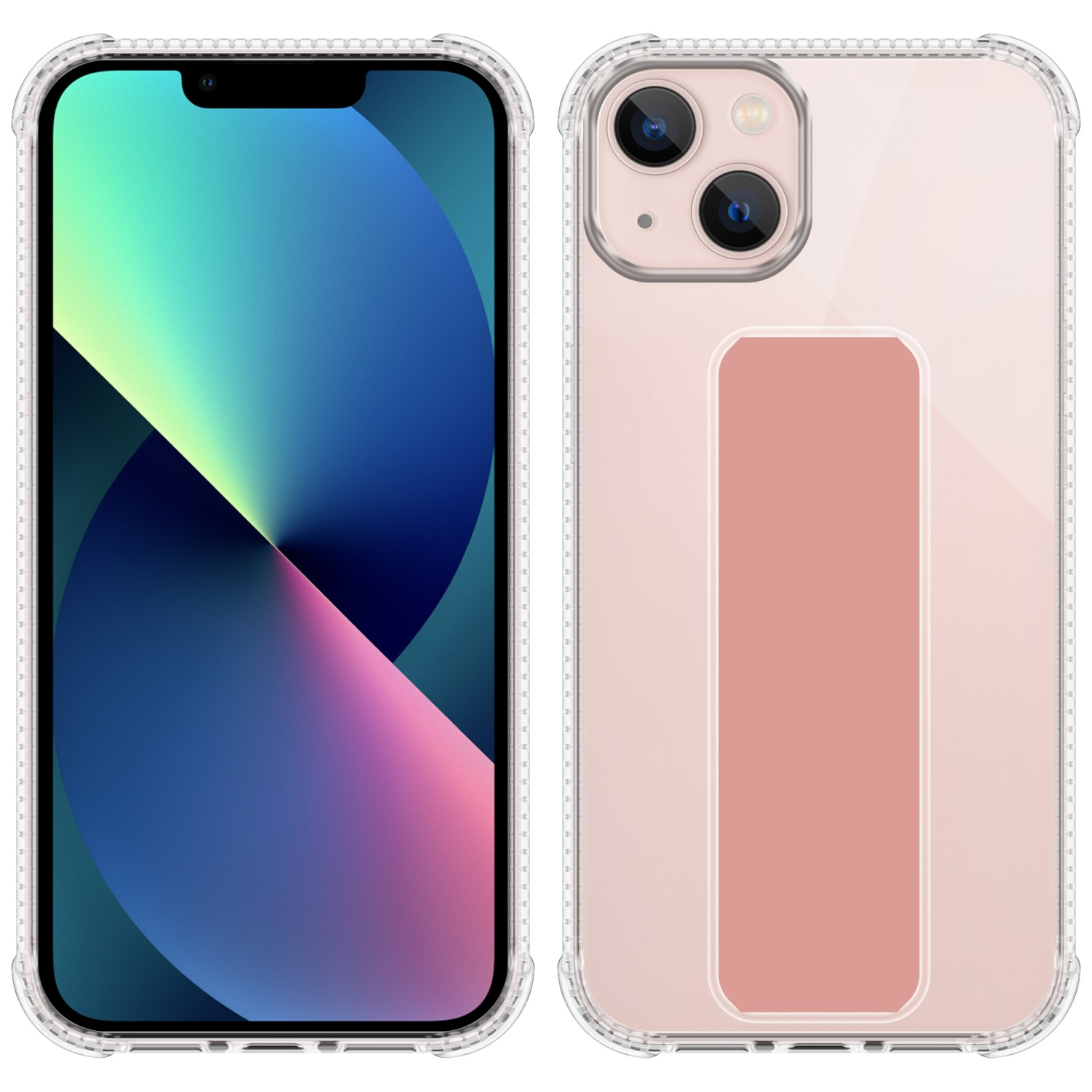 Zwei Telefone nebeneinander, eines mit pinker Hülle und das andere mit klarer Hülle.