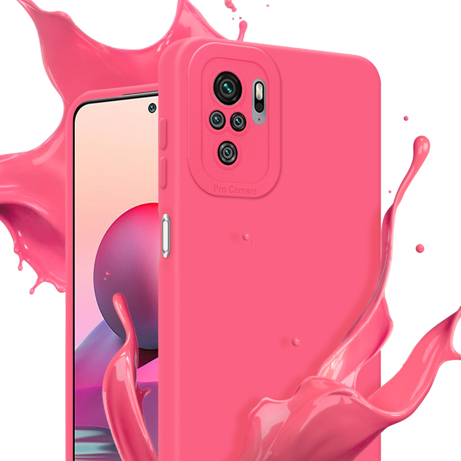 Custodia per telefono rosa con sfondo rosa e un telefono all'interno.