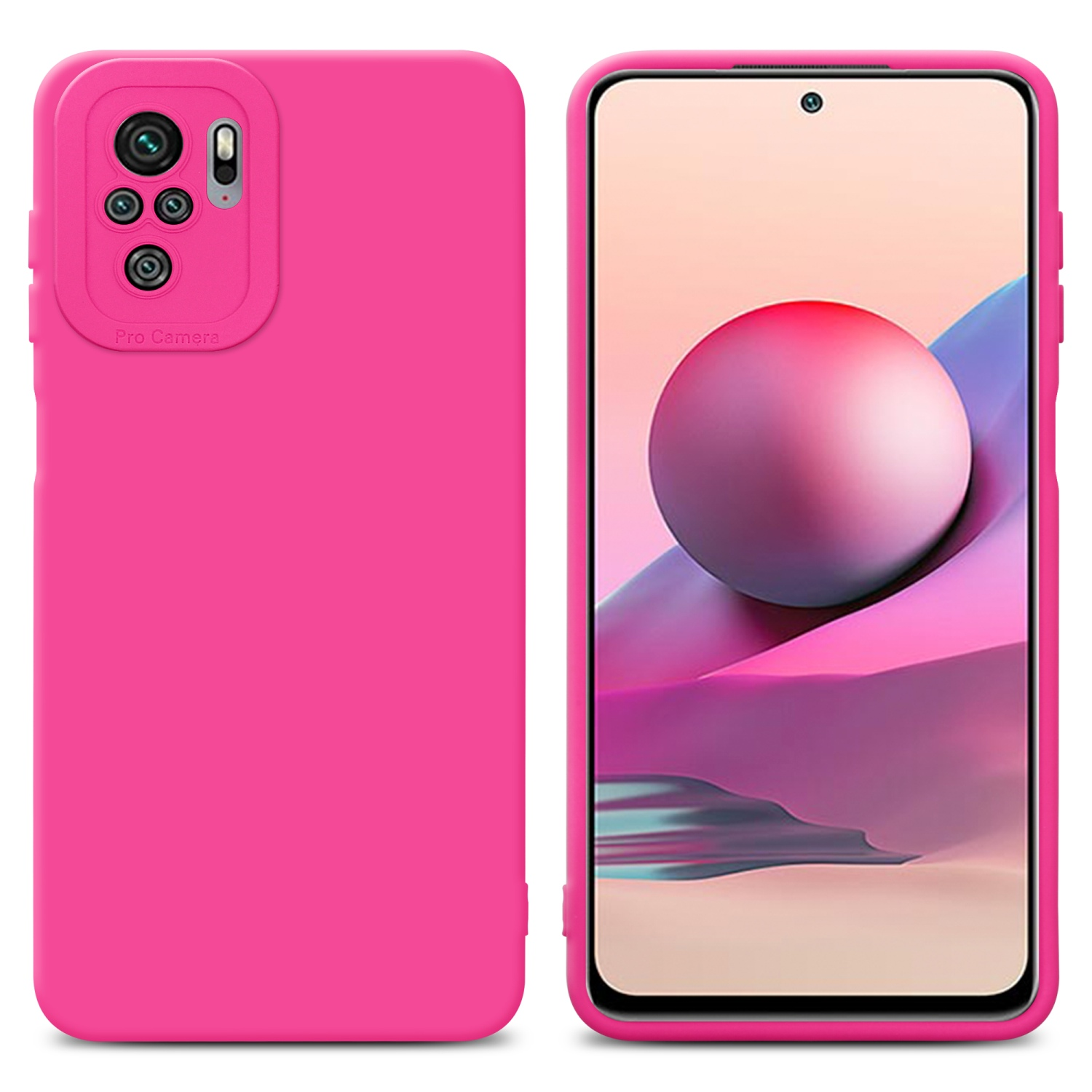 Due custodie per telefono affiancate in rosa, con uno schermo del telefono visibile.