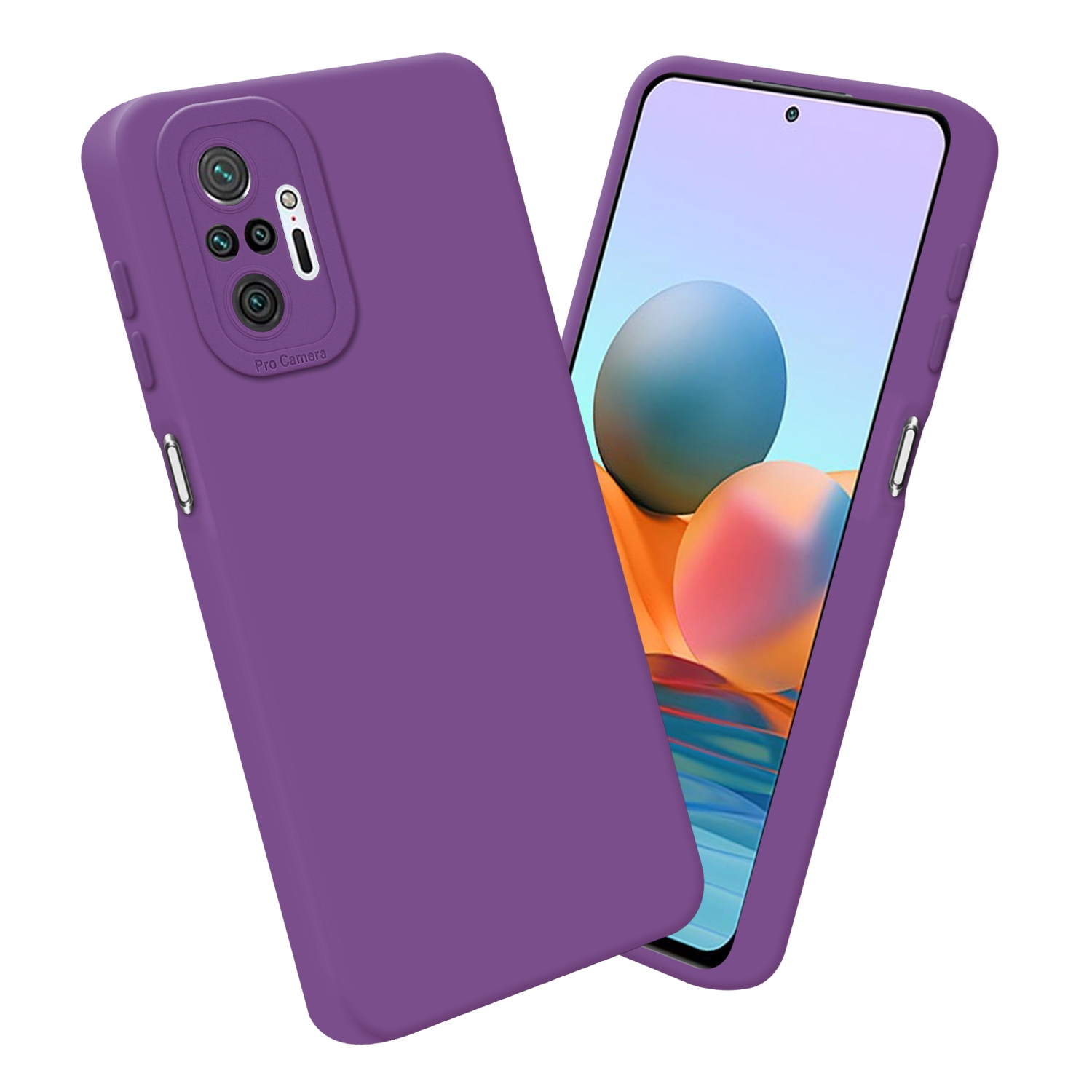 Due custodie viola, una aperta con schermo con sfondo blu e arancione.