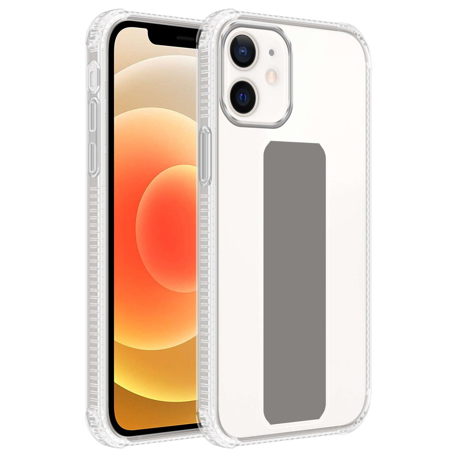 Transparente Handyhülle auf Telefon, transparente Hülle mit Riemen.