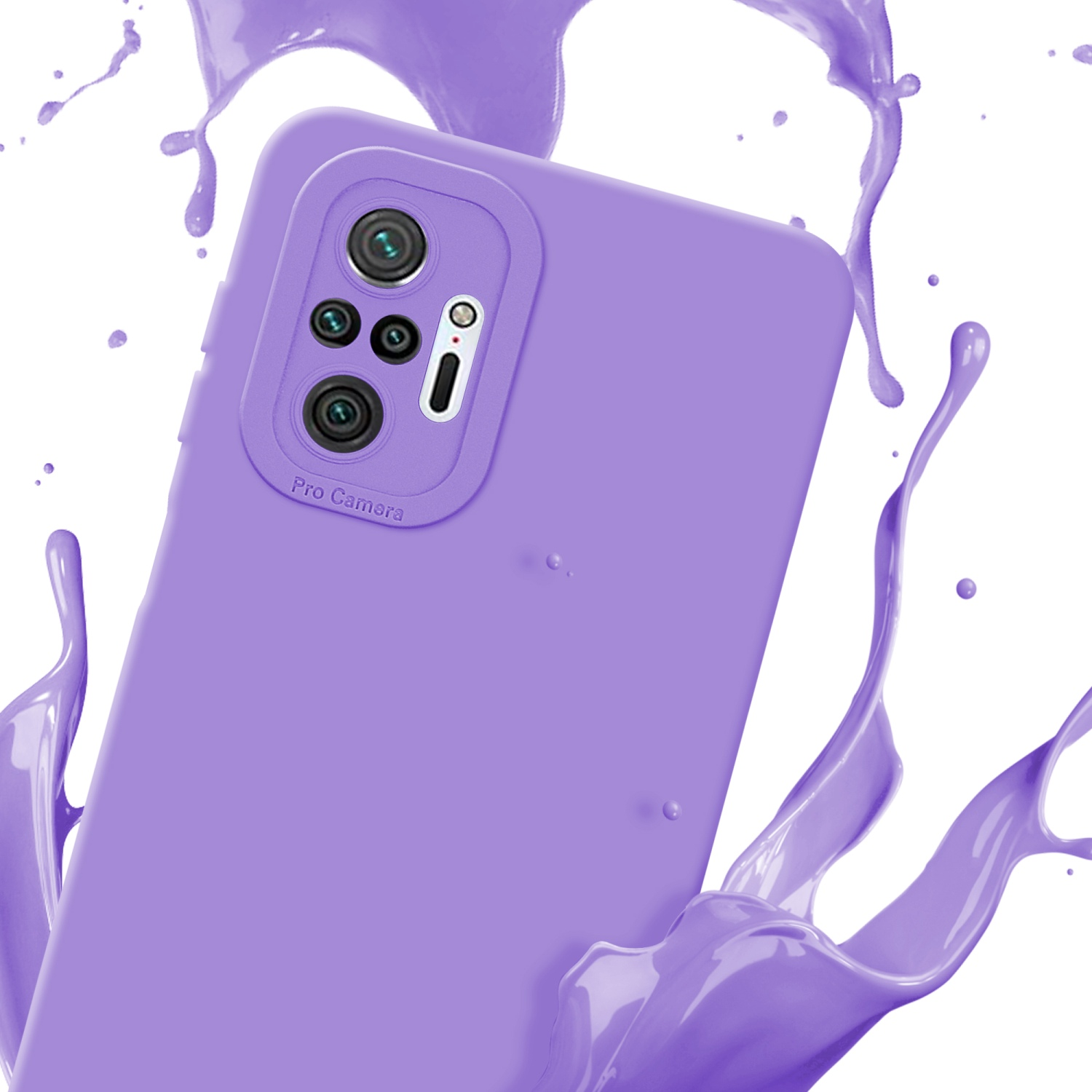 Custodia e telefono lavanda, con schizzi di vernice lavanda.