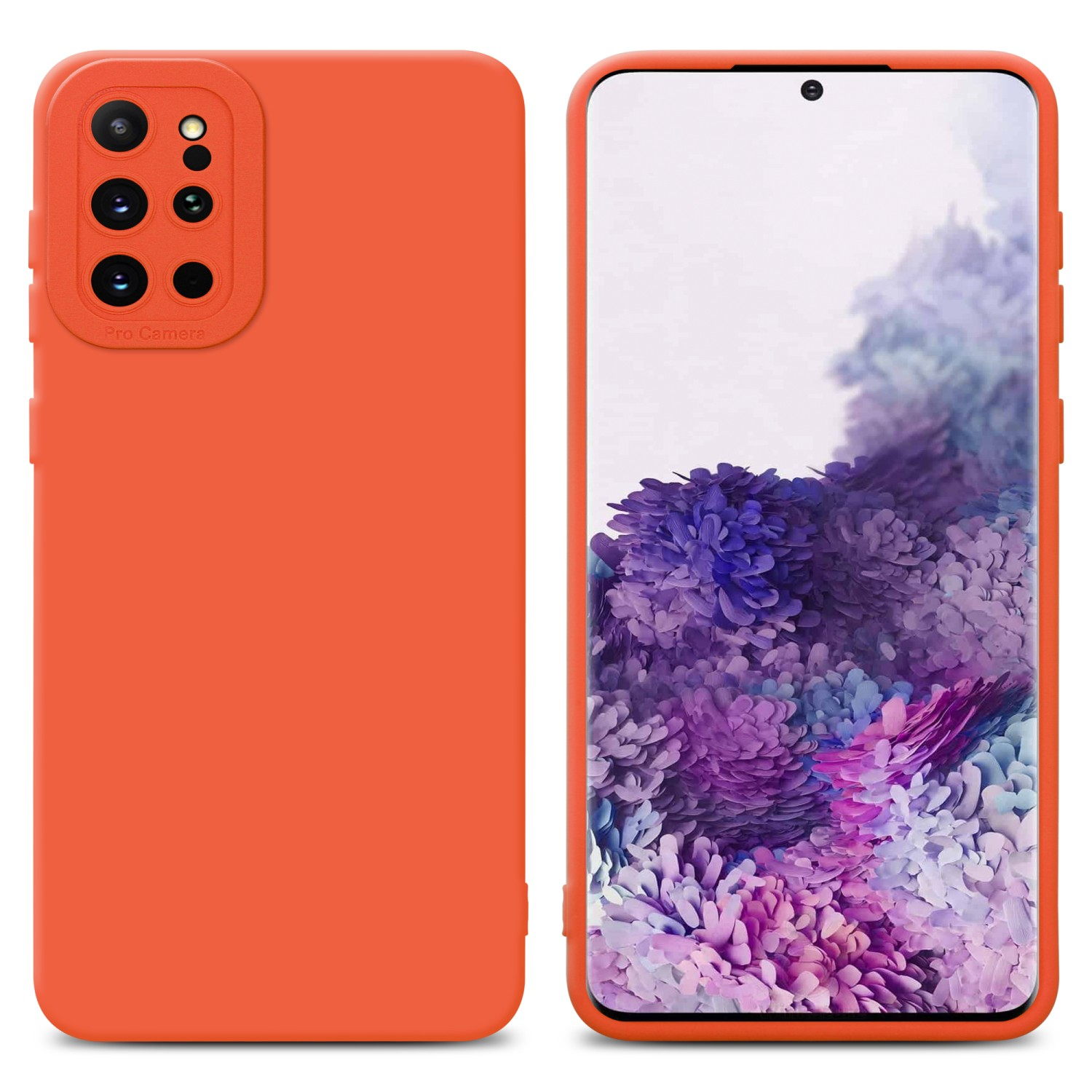 Orange Handyhülle, zwei Teile, Telefonbildschirm.