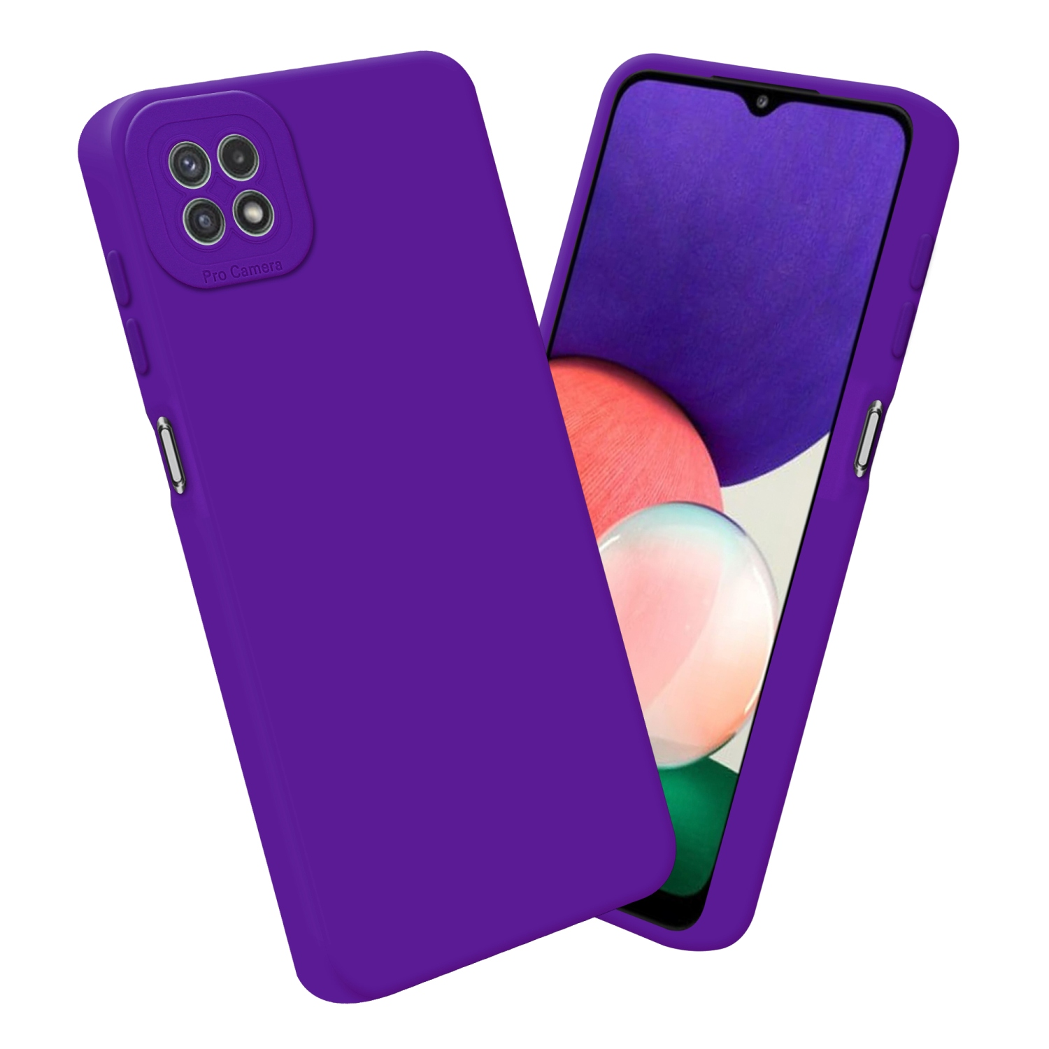 Lila Handyhülle mit einem Telefonbildschirm, der ein Telefon mit lila Hintergrund zeigt.