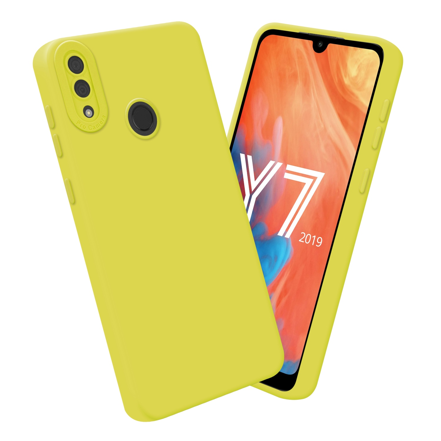 Deux étuis de téléphone jaunes, dont un ouvert, sont présentés. L'écran affiche un graphique.