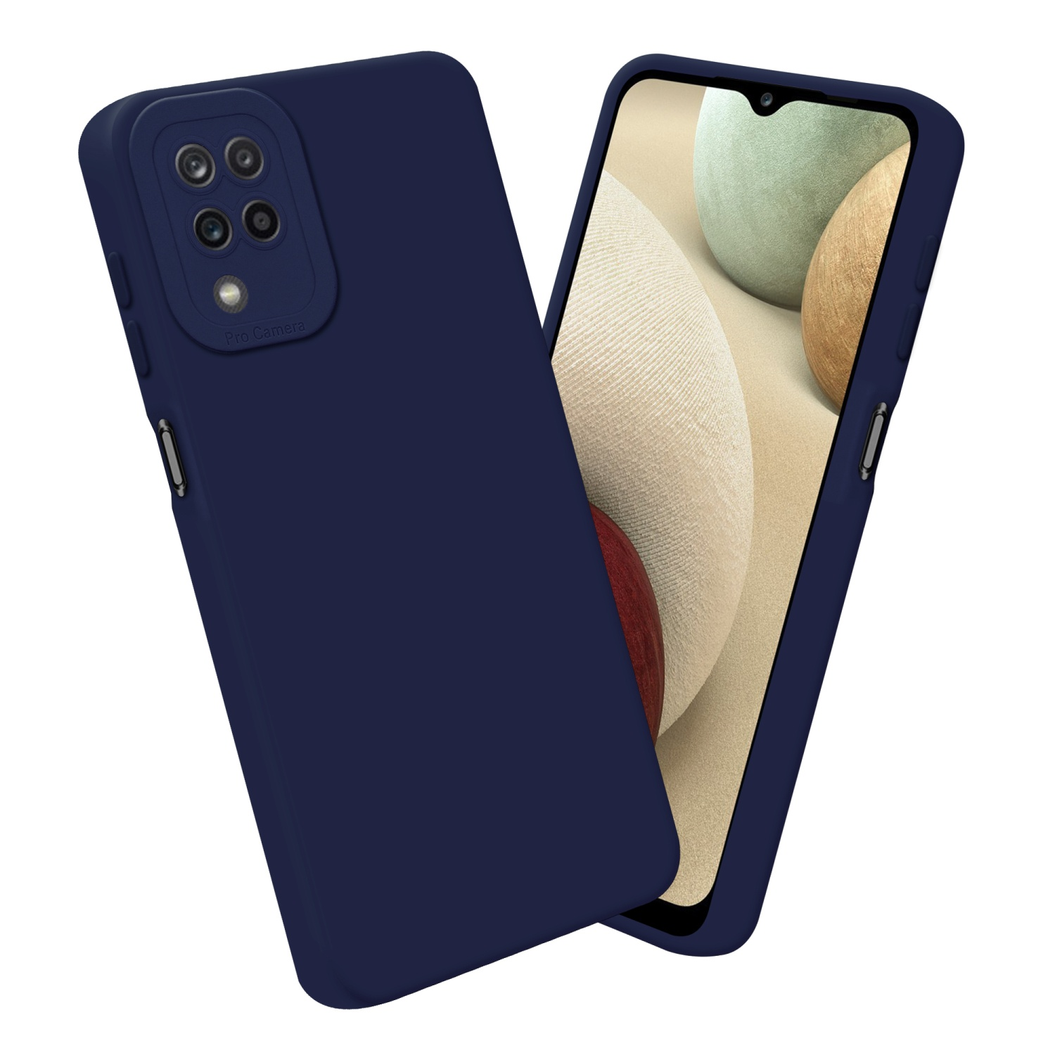 Due custodie blu navy, una aperta che mostra lo schermo.