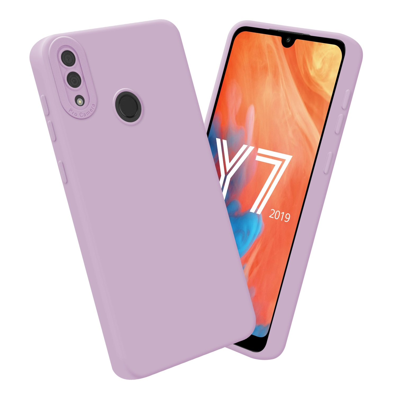 Due custodie per telefono color lavanda; una è su un telefono con cornice e schermo color lavanda.