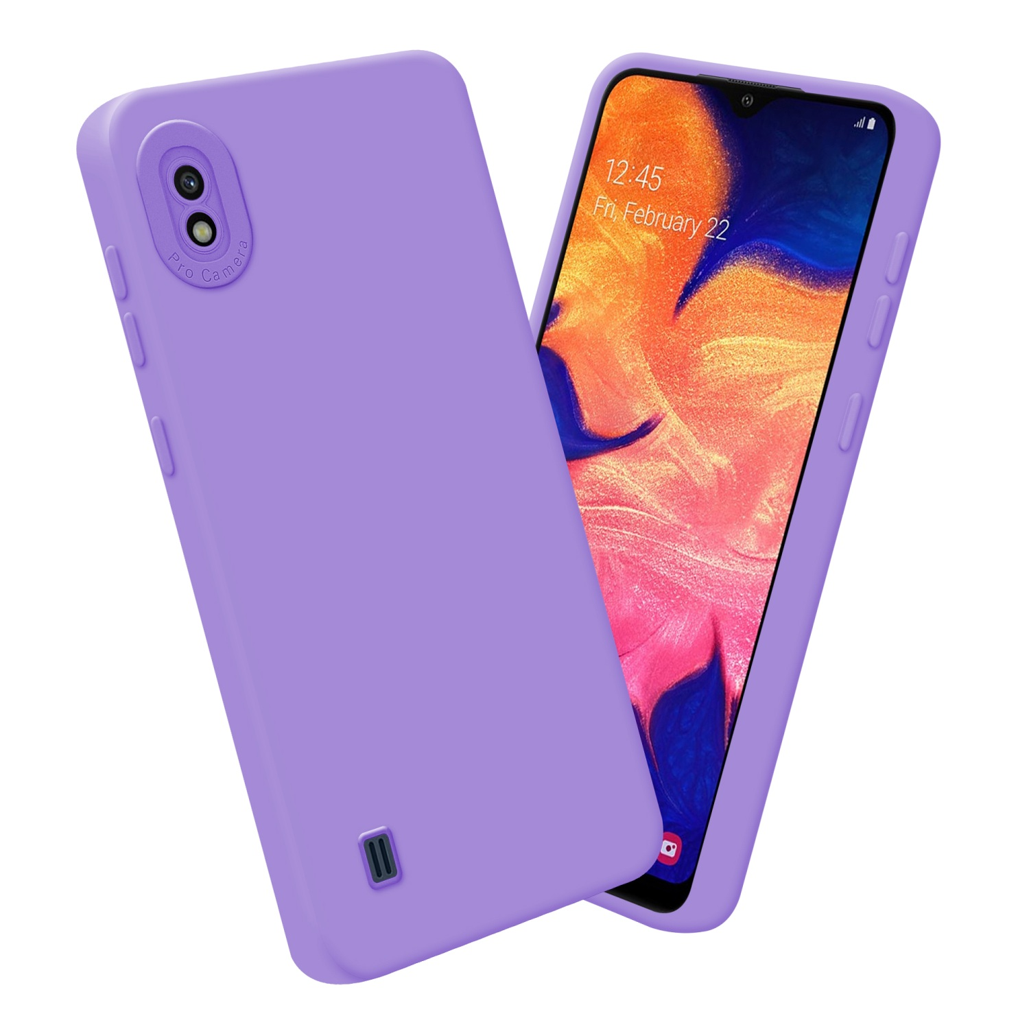 Due telefoni viola con custodie. Una custodia copre il telefono, l'altra è accanto.