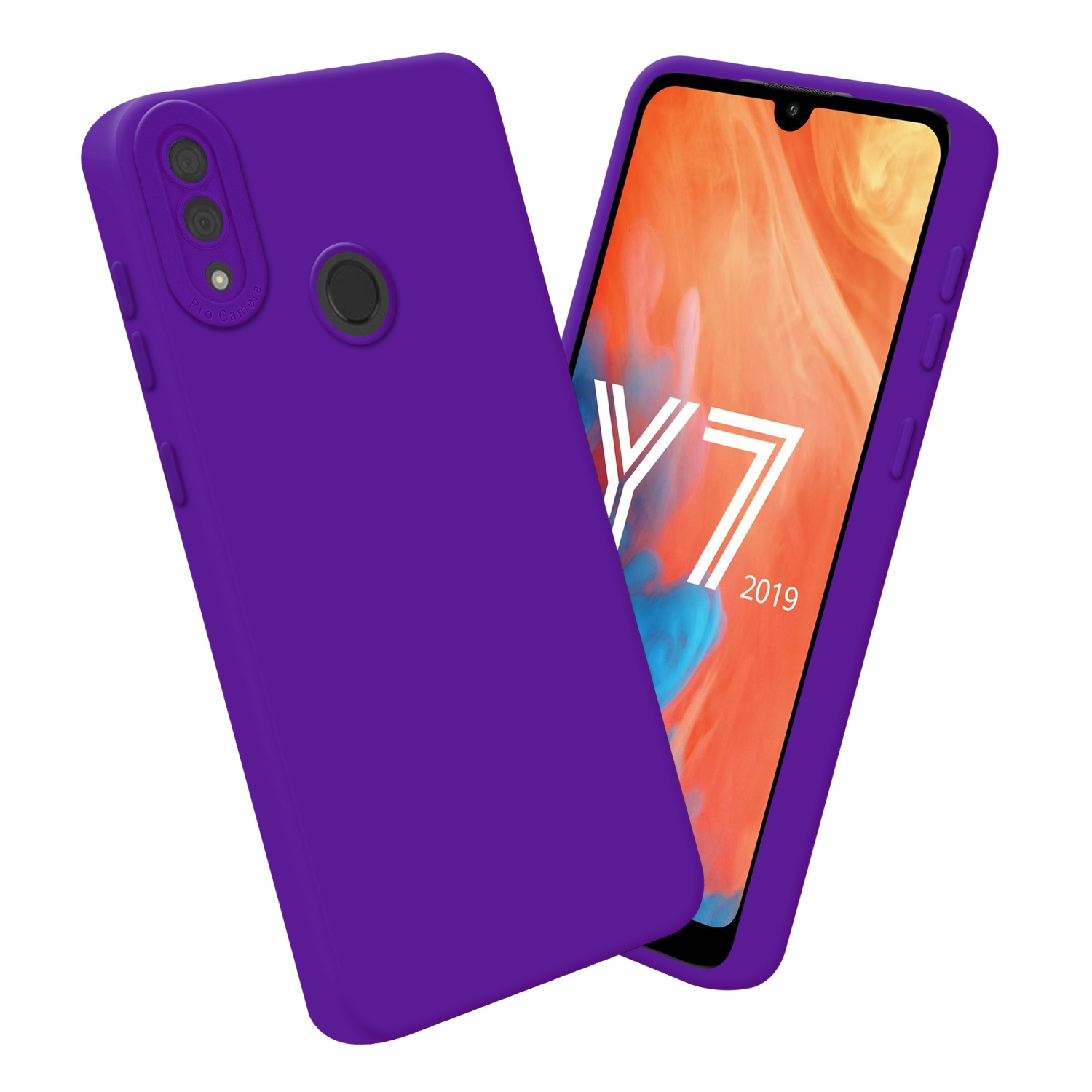 Coques de téléphone violettes. L'écran du téléphone affiche un texte blanc.