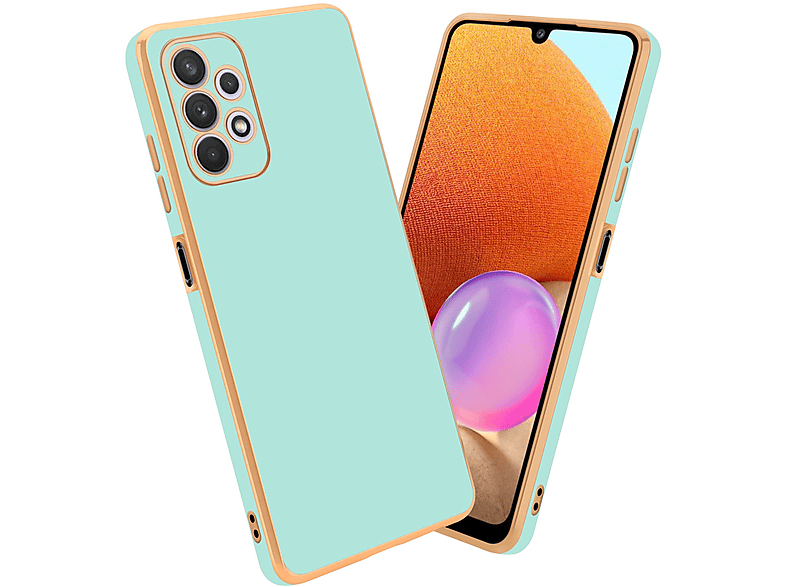 CADORABO Handyhülle mit Kameraschutz, Grün 5G, Mint Backcover, Glossy Samsung, - Galaxy A32 Gold