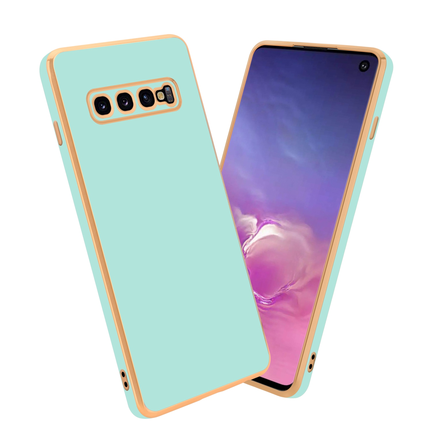 Kameraschutz, mit Mint Backcover, - Grün Handyhülle S10 Glossy PLUS, CADORABO Gold Galaxy Samsung,