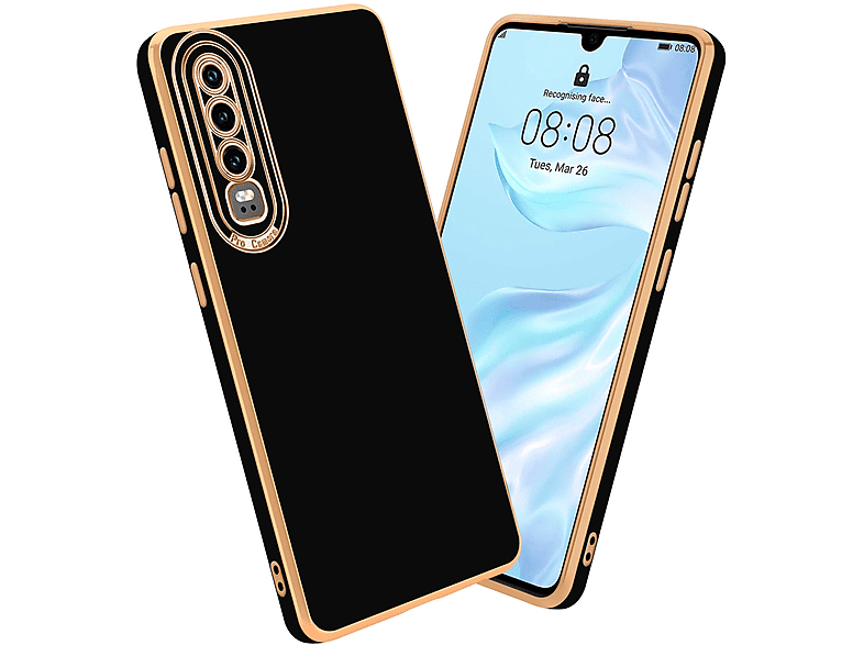 CADORABO Schutzhülle mit Kameraschutz, Backcover, Huawei, P30, Glossy Schwarz - Rosé Gold