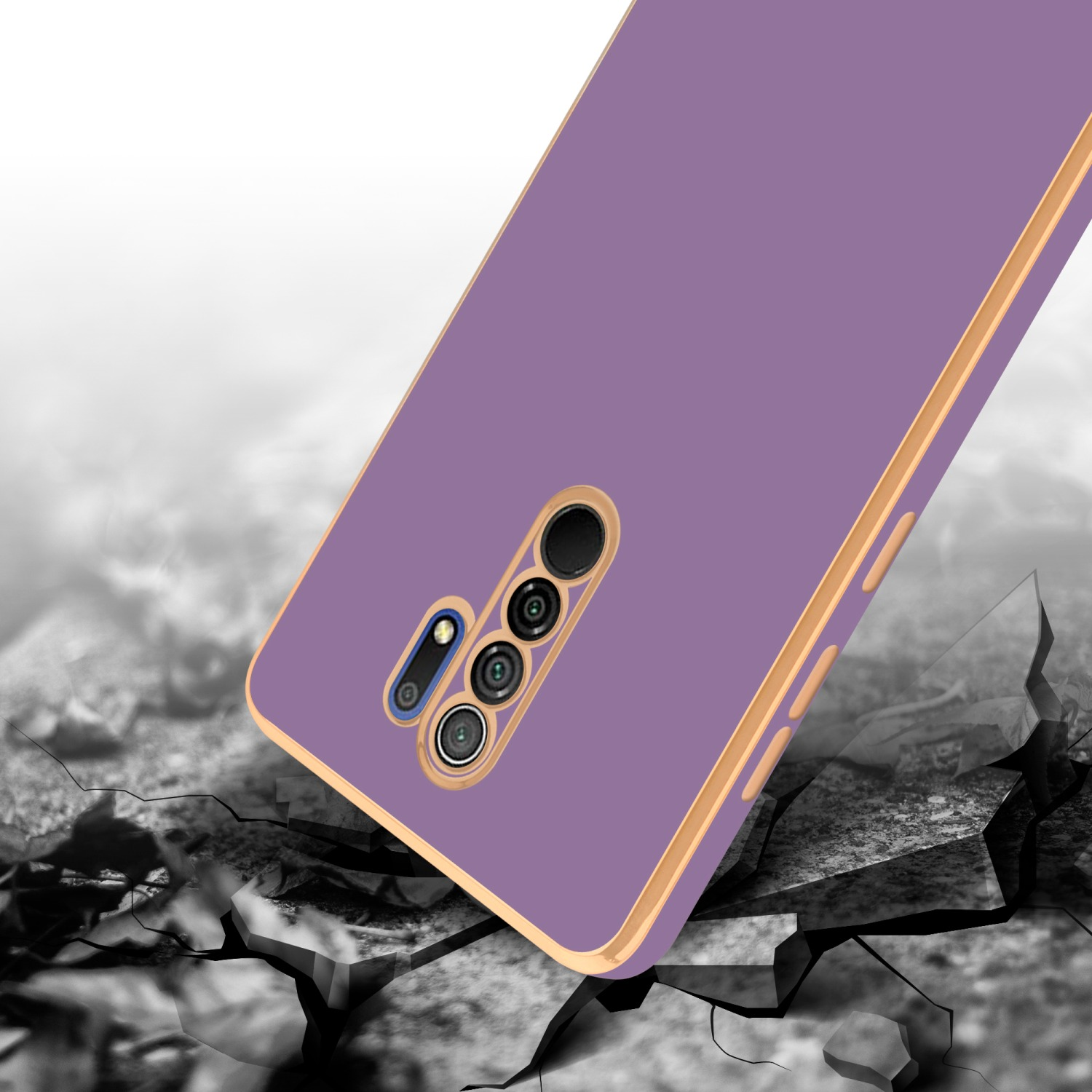 CADORABO Handyhülle mit Glossy Kameraschutz, Gold Backcover, Xiaomi, Lila RedMi 9, 