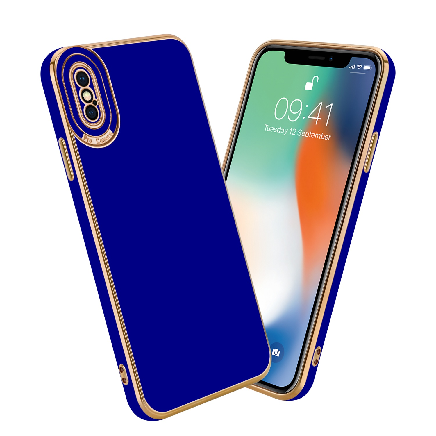 iPhone Backcover, mit Blau - XS Kameraschutz, CADORABO Rosé MAX, Schutzhülle Gold Glossy Apple,