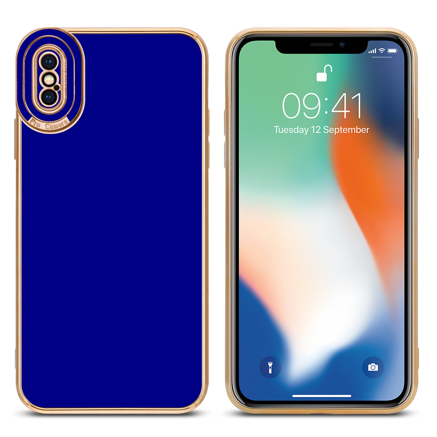 Kameraschutz, - Glossy CADORABO Apple, Backcover, iPhone XS, Blau / X mit Schutzhülle Gold Rosé