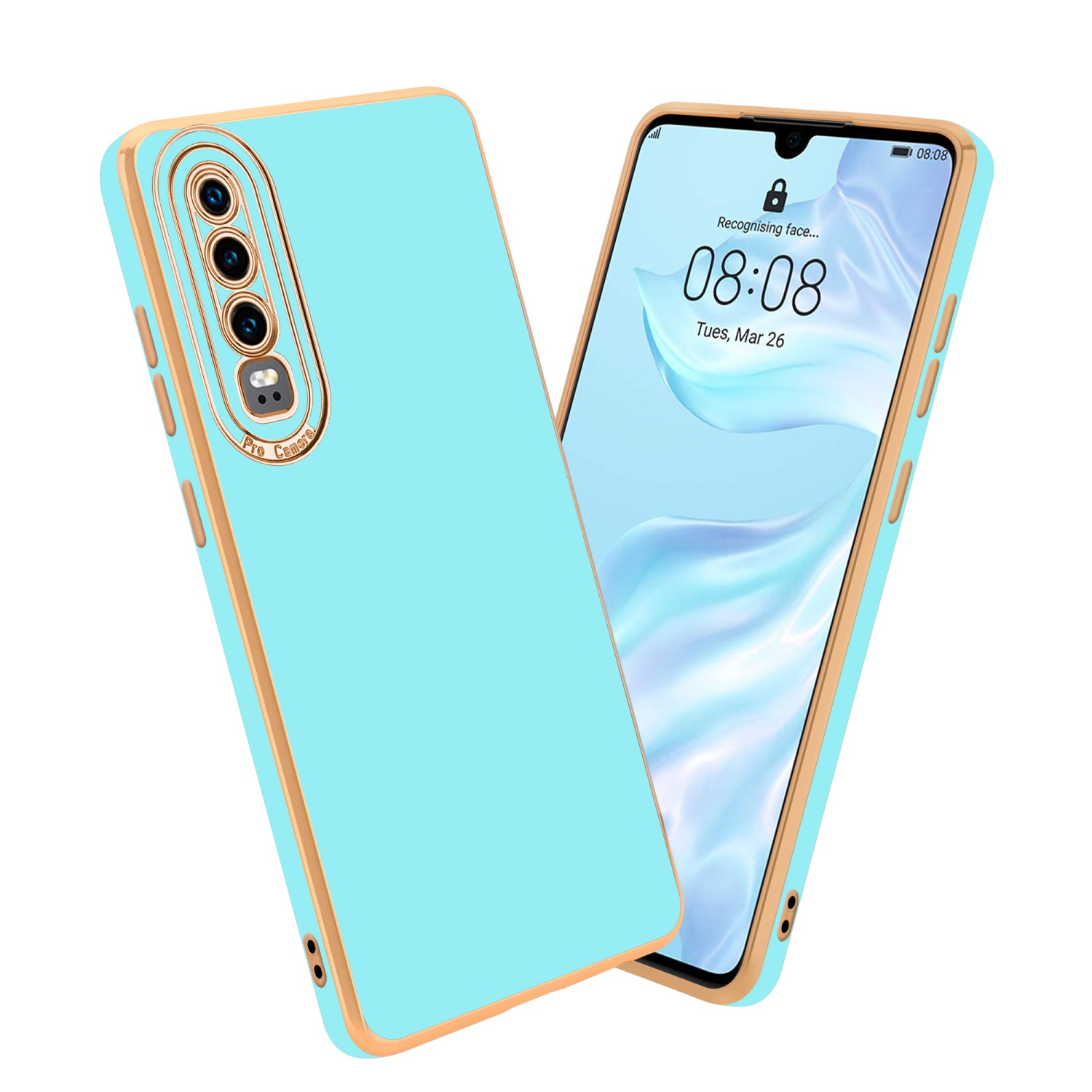 CADORABO Schutzhülle mit Backcover, Türkis Kameraschutz, Huawei, Gold P30, Rosé Glossy 