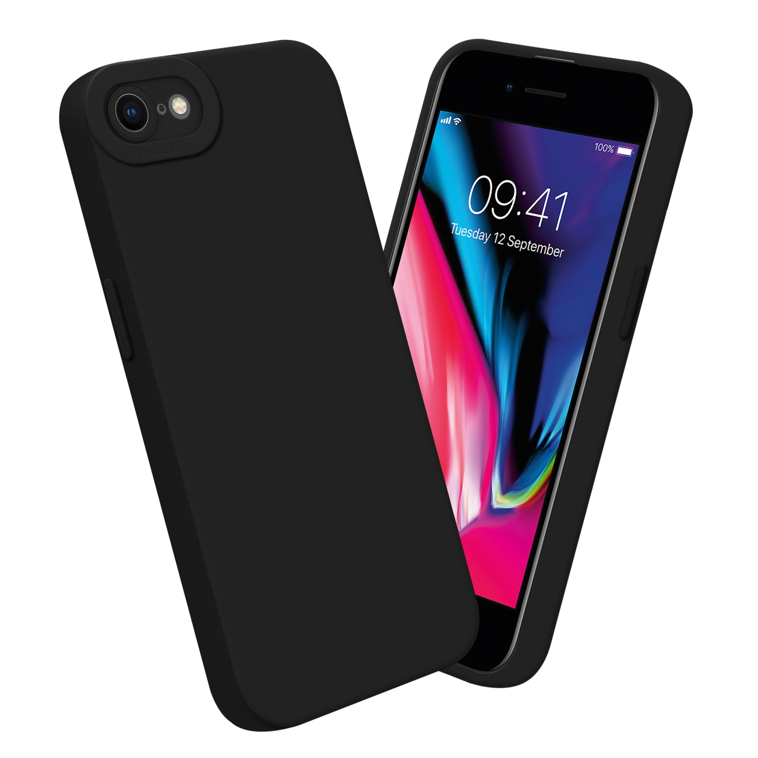 Custodia e telefono neri, che mostrano lo schermo con icone, evidenziando protezione e design.