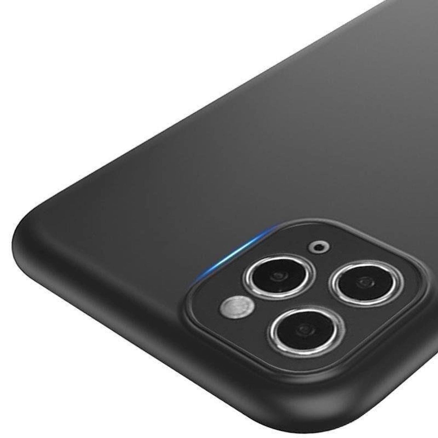 Nahaufnahme eines schwarzen Telefons mit Kamerahügel.