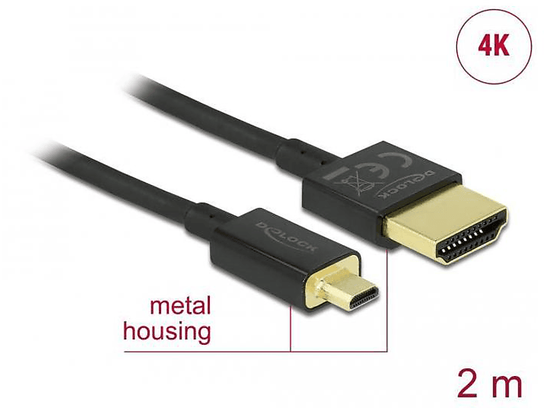 2 DELOCK Optionen Schwarz Video, Display Kabel & & & m <gt/> Micro-D Audio, HDMI-A DELOCK Zubehör, 3D TV & 4K