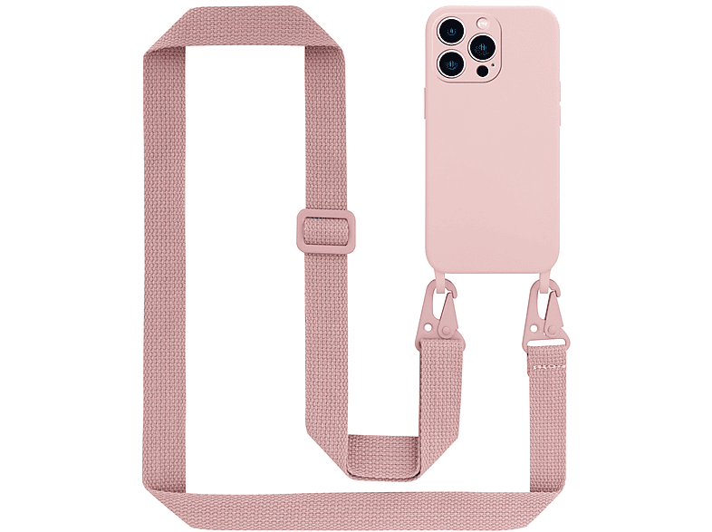 CADORABO Handy Kette Silikon Schutzhülle mit längen verstellbaren Kordel Band, Backcover, Apple, iPhone 14 PRO, LIQUID PINK