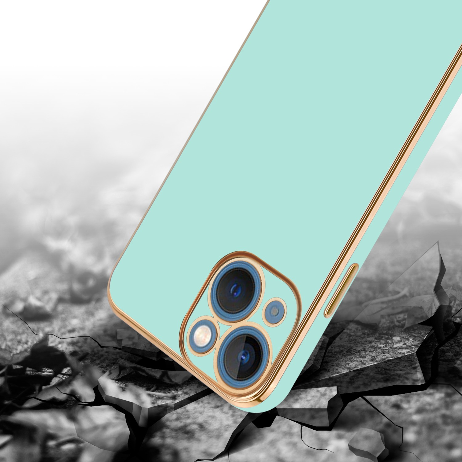 CADORABO Handyhülle - Mint Glossy Kameraschutz, Apple, Grün Gold 13 Backcover, iPhone MINI, mit