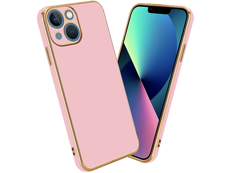 Handyhülle iPhone mit Kameraschutz, CADORABO Glossy Apple, Gold Backcover, - 14, Rosa
