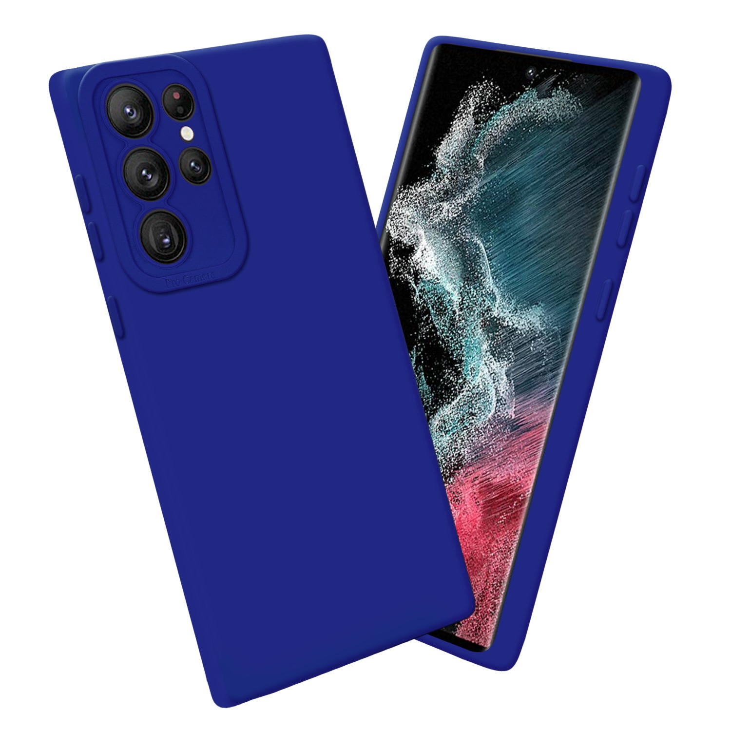Deux coques de téléphone bleues avec protections de caméra.