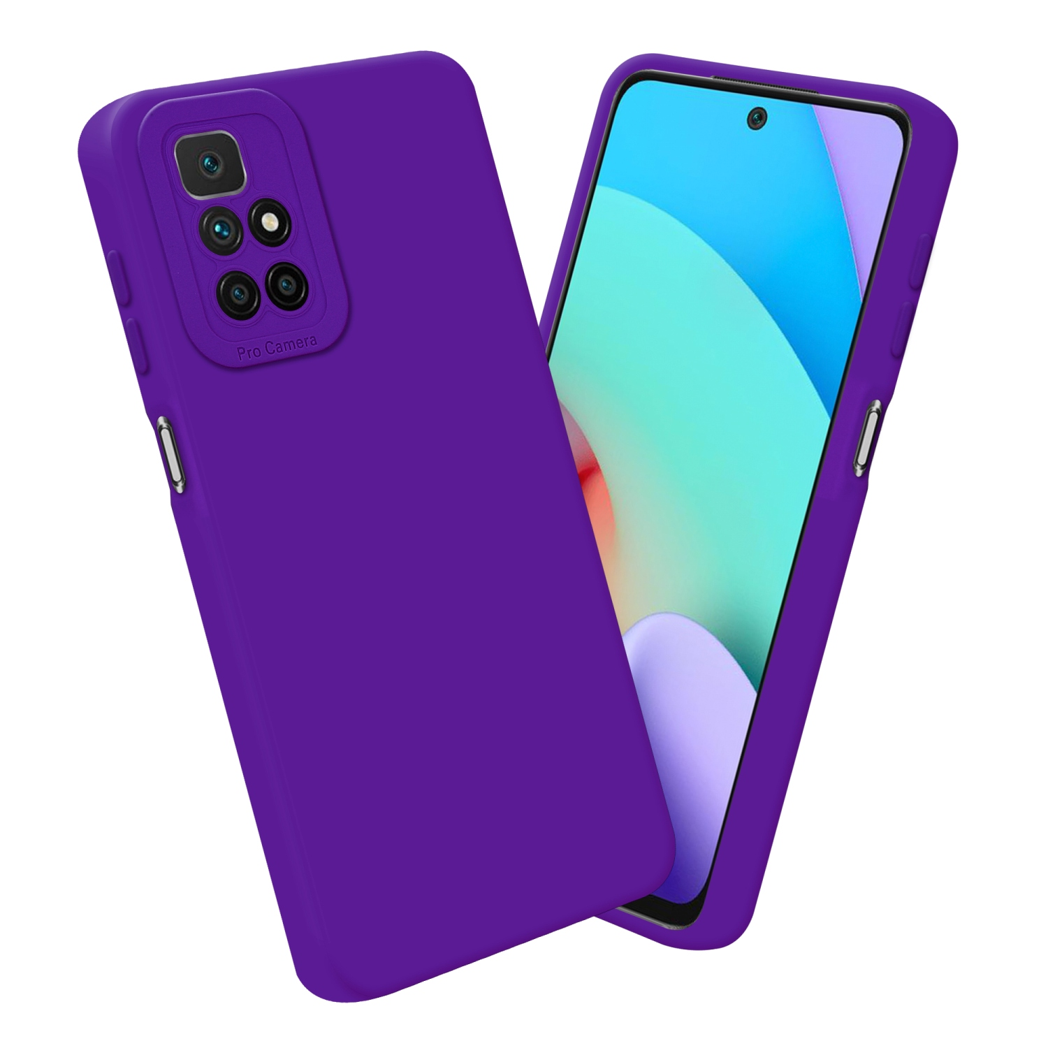 Lila Handyhülle und Handy. Die Hülle hat eine Kamera und den Schriftzug "Pro Camera".