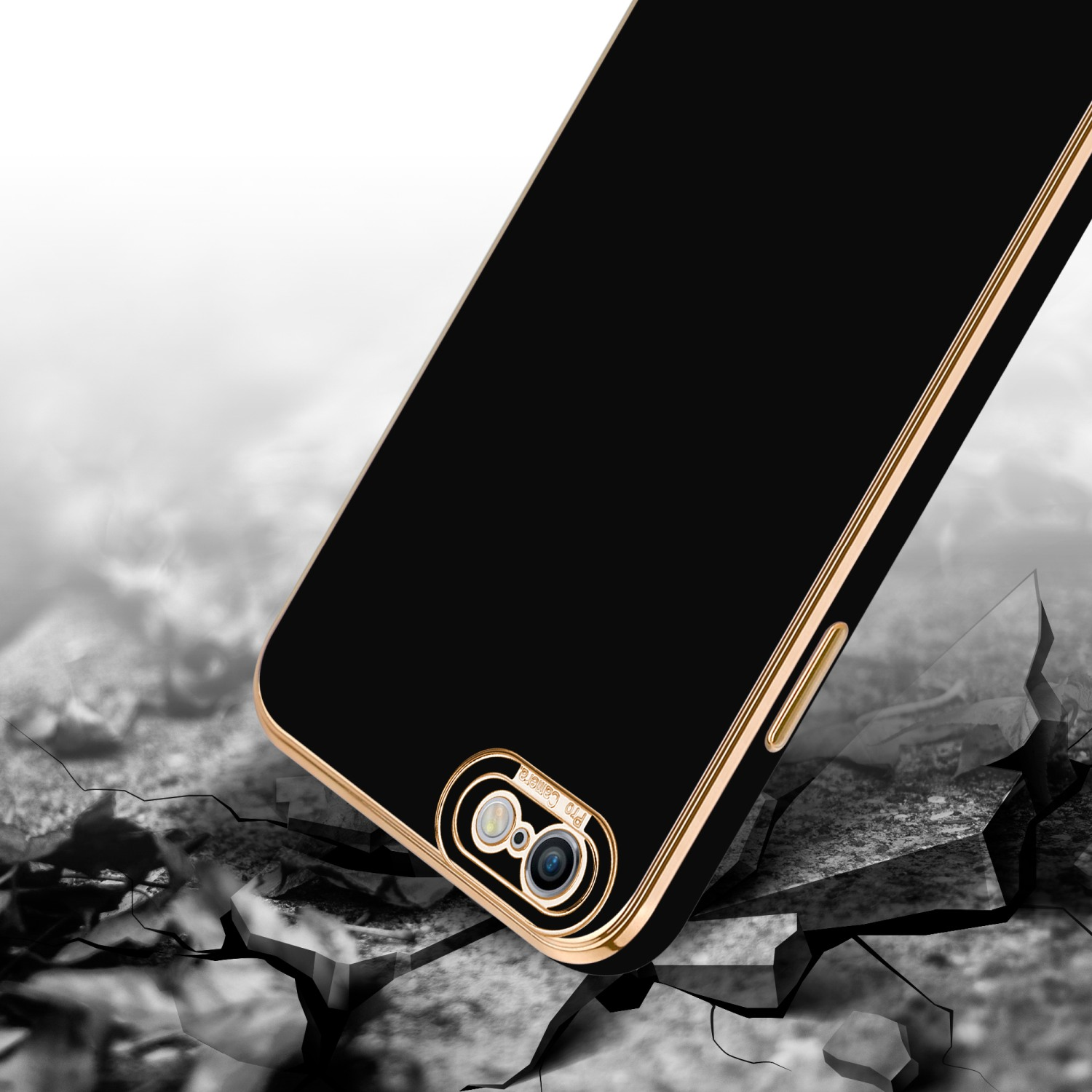 CADORABO Schutzhülle Glossy 6 Schwarz Rosé mit - / 6S, Apple, Backcover, Kameraschutz, Gold iPhone