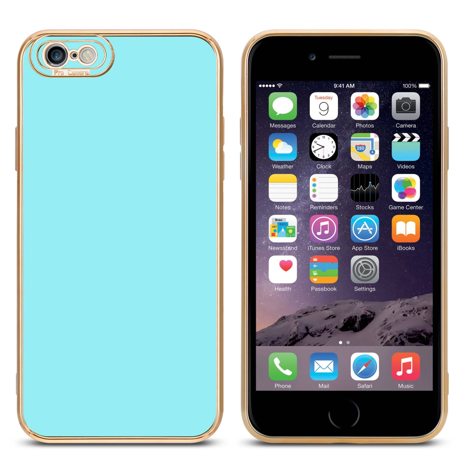 6S, CADORABO Apple, iPhone mit Schutzhülle Backcover, 6 Kameraschutz, Rosé Türkis / - Glossy Gold