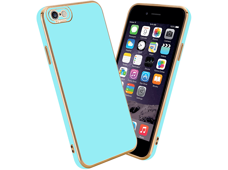 Backcover, 6S, 6 Kameraschutz, Schutzhülle mit iPhone Gold - Glossy Türkis / CADORABO Rosé Apple,