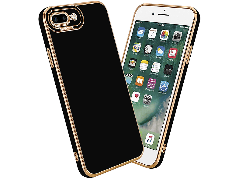 CADORABO Schutzhülle mit Kameraschutz, Backcover, Apple, iPhone 7 PLUS / 7S PLUS / 8 PLUS, Glossy Schwarz - Rosé Gold | Backcover