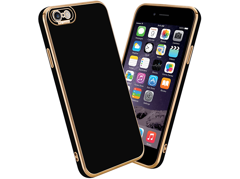 CADORABO Schutzhülle mit Kameraschutz, Backcover, Apple, iPhone 6 PLUS / 6S PLUS, Glossy Schwarz - Rosé Gold