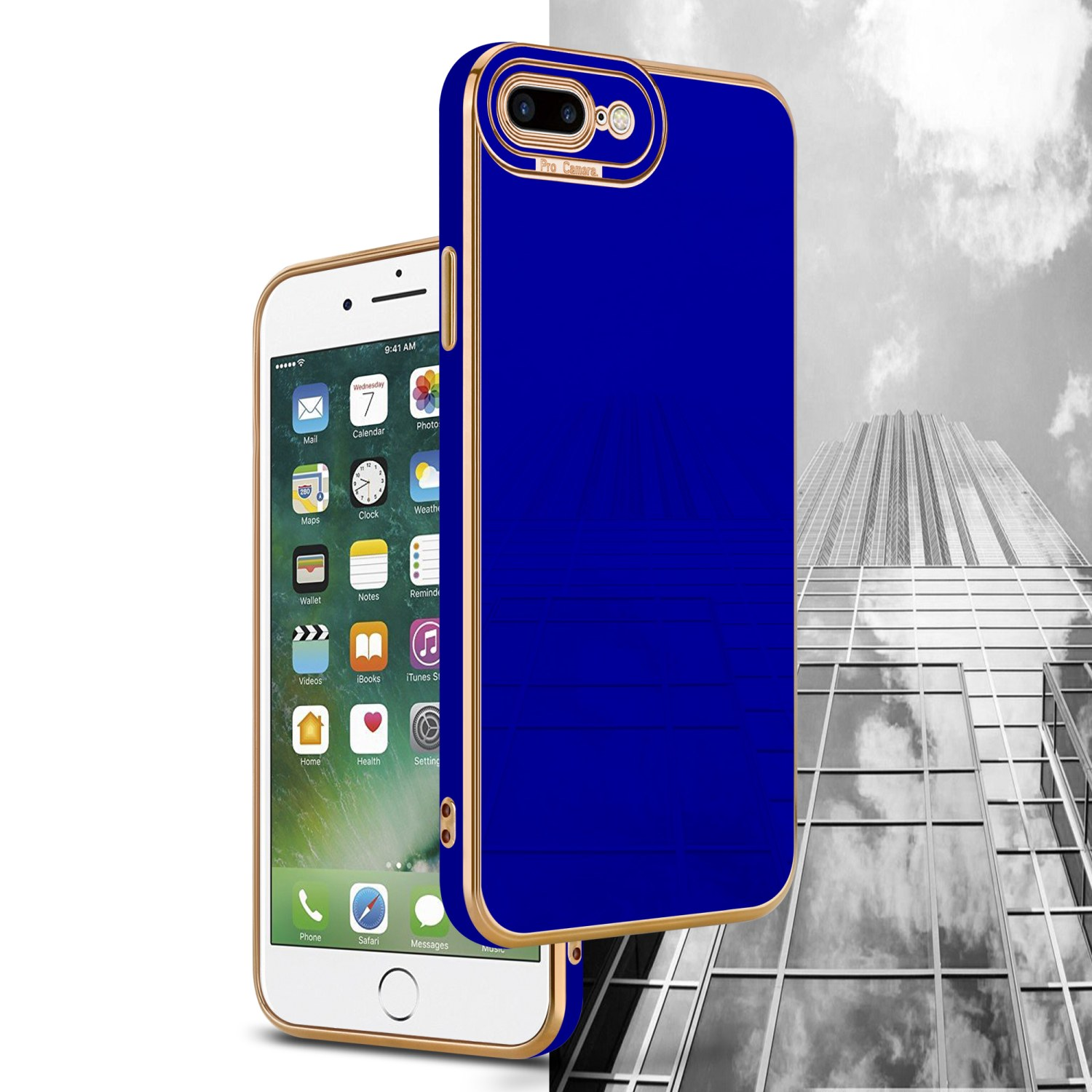 CADORABO Schutzhülle mit Kameraschutz, PLUS, PLUS Gold Blau iPhone Backcover, PLUS Rosé 8 - Apple, 7S 7 / / Glossy
