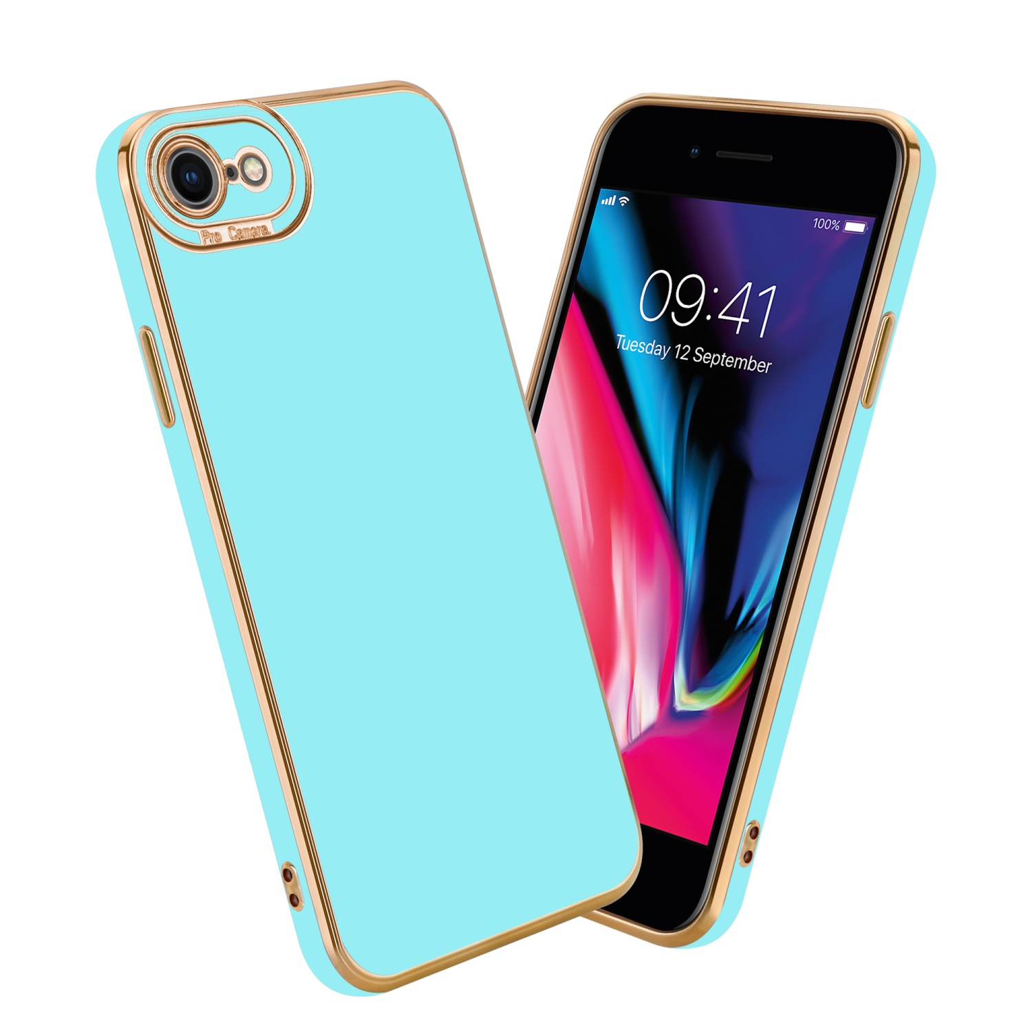 8 Gold mit Türkis - / Schutzhülle iPhone 7 Apple, CADORABO / Kameraschutz, 2020, SE / Backcover, Glossy 7S Rosé