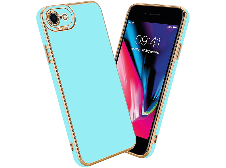 CADORABO Schutzhülle mit Kameraschutz, Backcover, Apple, iPhone 7 / 7S / 8 / SE 2020, Glossy Türkis - Rosé Gold