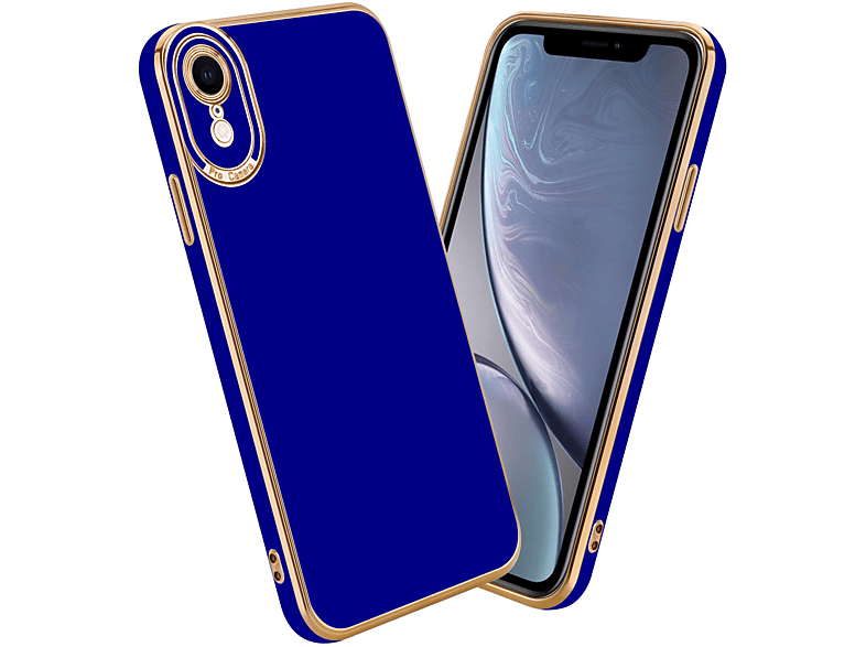 CADORABO Schutzhülle mit Kameraschutz, - Glossy Rosé Apple, Gold iPhone Blau XR, Backcover