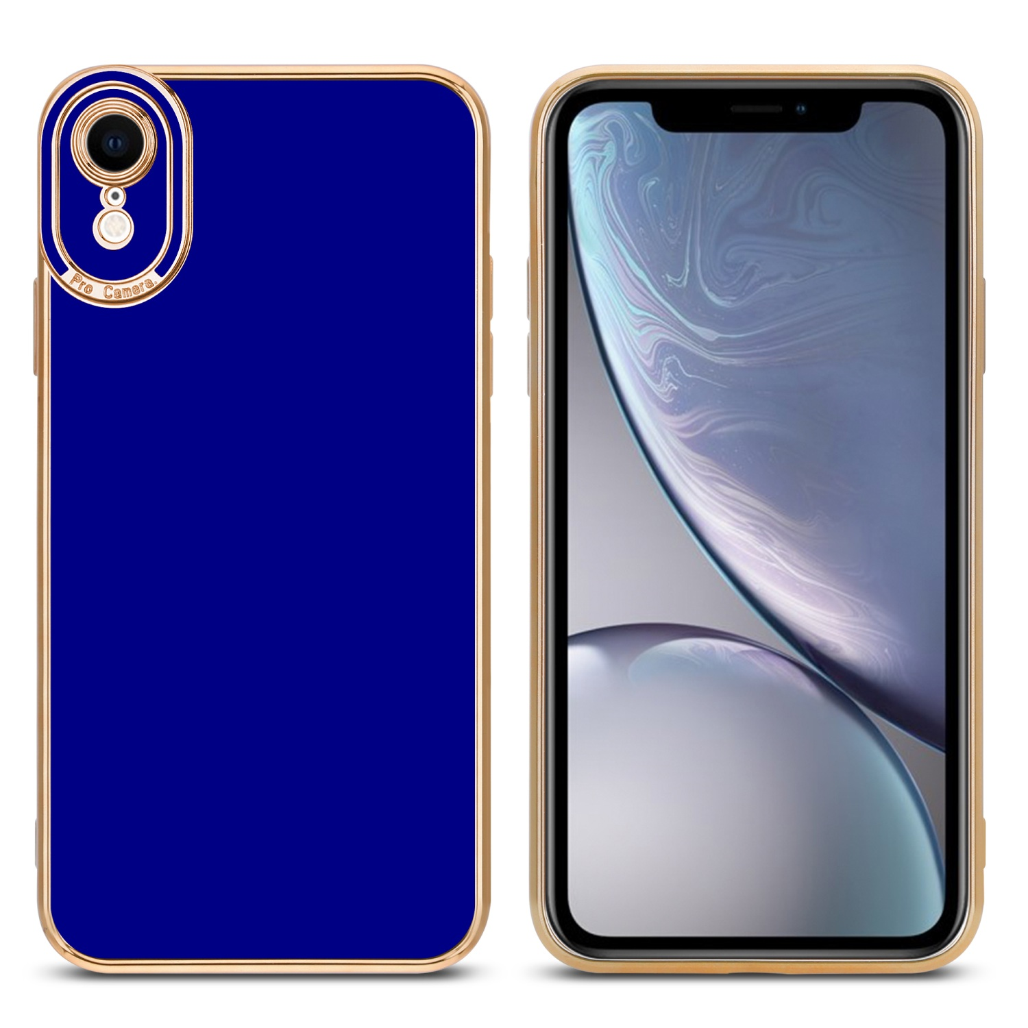 CADORABO Schutzhülle mit Kameraschutz, - Glossy Rosé Apple, Gold iPhone Blau XR, Backcover