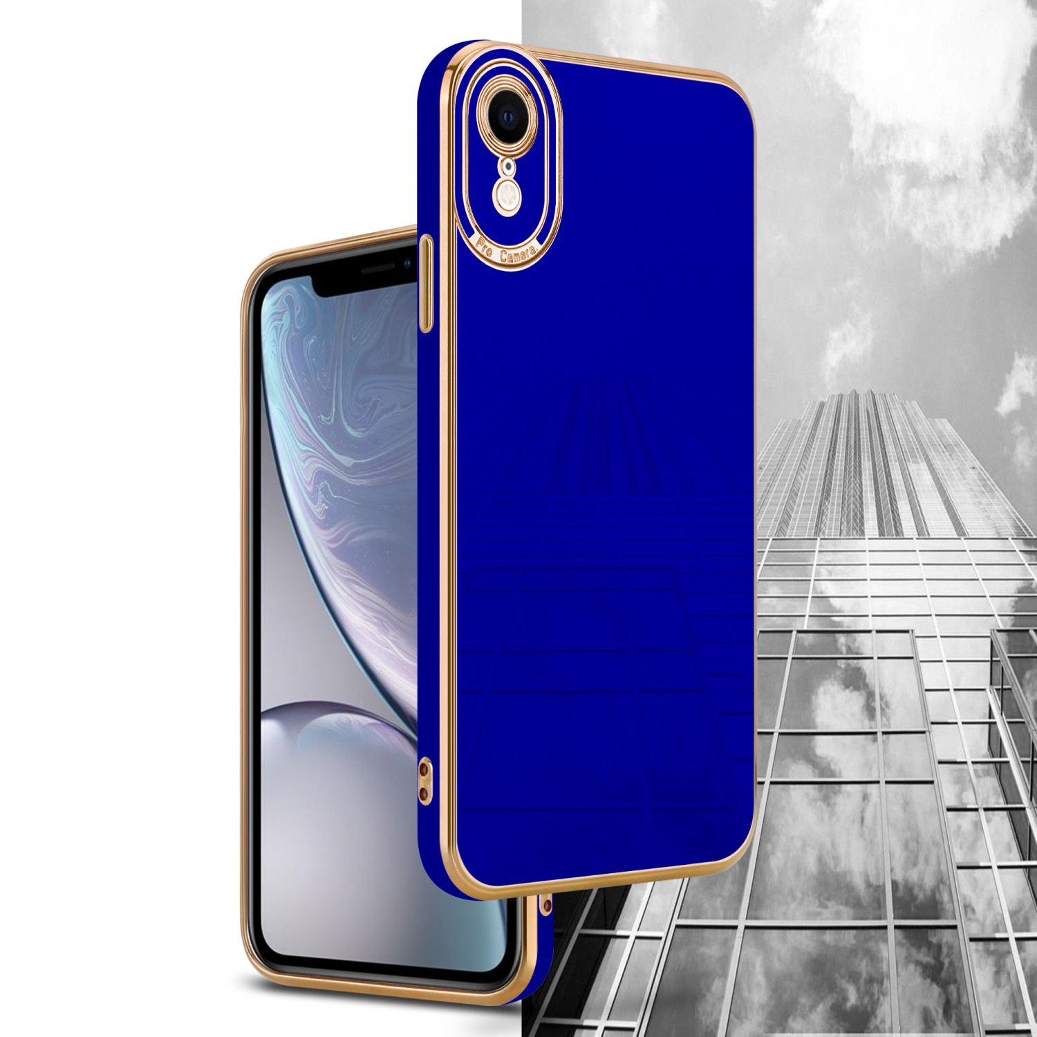 Glossy XR, Schutzhülle mit Gold CADORABO iPhone - Backcover, Kameraschutz, Apple, Blau Rosé